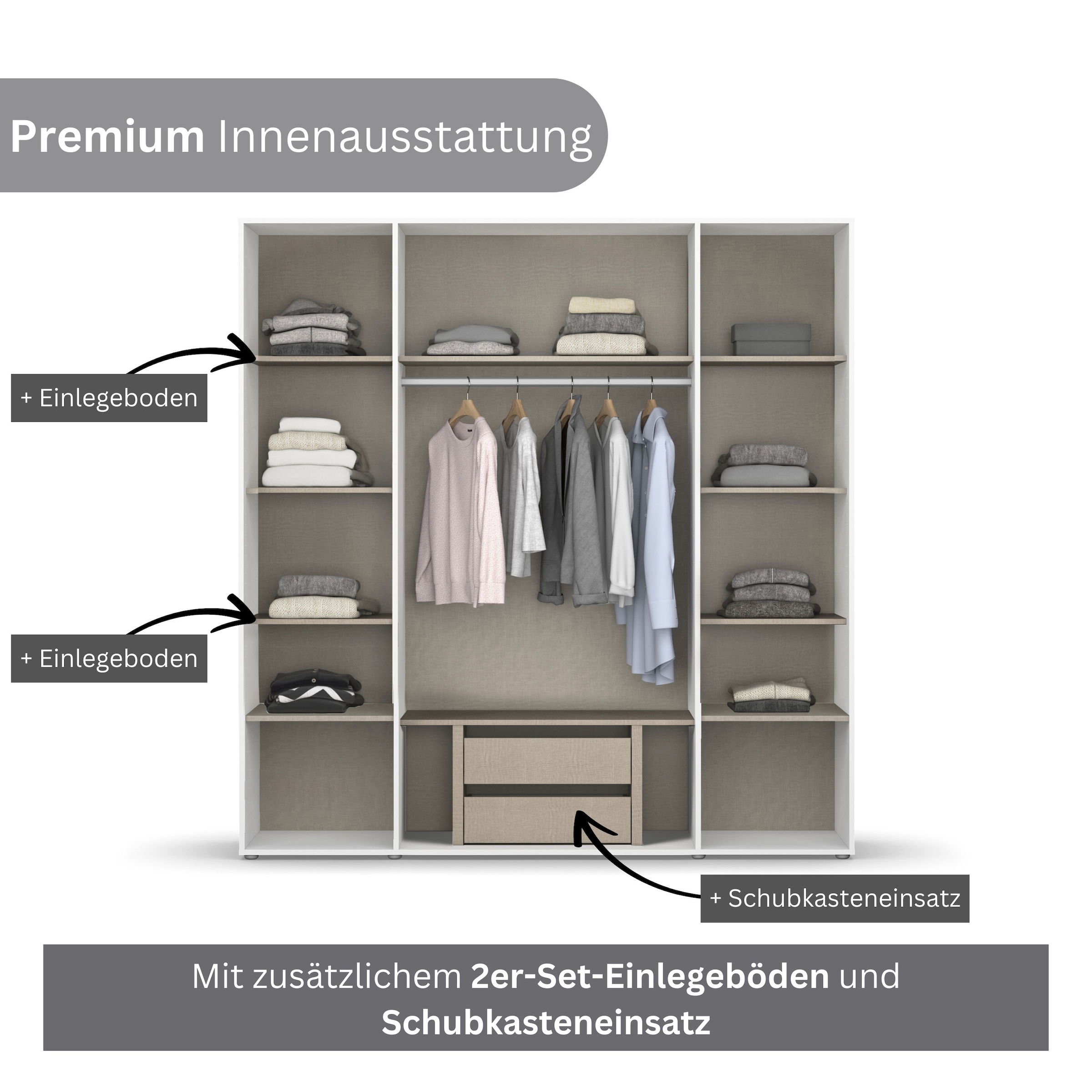 rauch Drehtürenschrank »Kleiderschrank Schrank Garderobe Wäscheschrank NARAI viel Stauraum«, (in 3 verschiedenen Ausstattungen BASIC/CLASSIC/PREMIUM), Griffausfräsungen für eine grifflose Optik TOPSELLER MADE IN GERMANY
