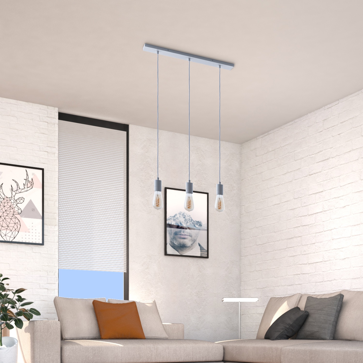 Paco Home Pendelleuchte »HUGO SQ S«, 3 flammig, Leuchtmittel E27 | ohne Leuchtmittel, Stabile Lampenaufhängung E27 1,5m Textilkabel 3 Flammig 60cm Breit