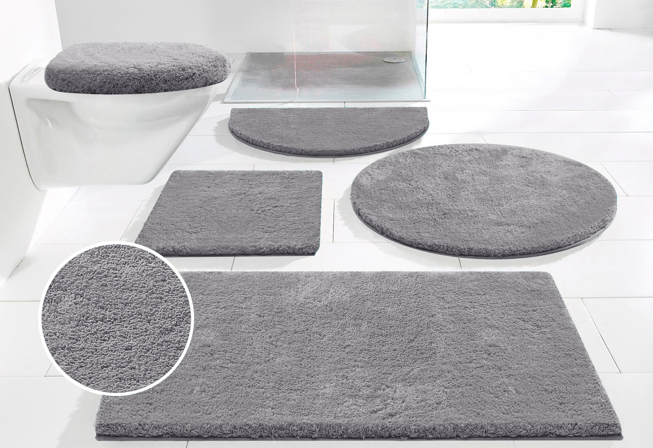 Guido Maria Kretschmer Home&Living Badematte »Jari«, rutschhemmend beschichtet, schnell trocknend-strapazierfähig-fußbodenheizungsgeeignet, Badematten, Uni-Farben, Badteppich, auch als 2 teiliges Set & rund