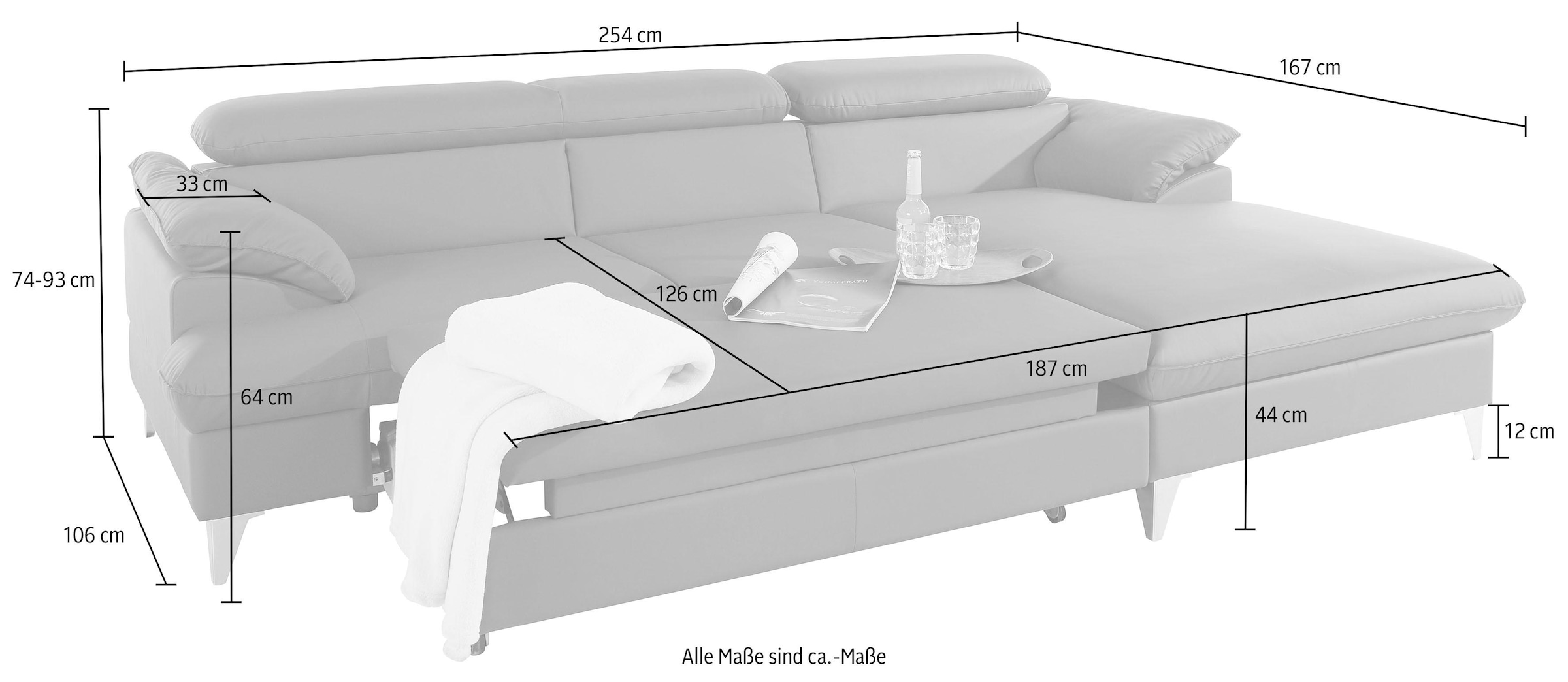 COTTA Ecksofa »Caluso L-Form«, mit Kopfteilverstellung, wahlweise mit Bettfunktion & Bettkasten