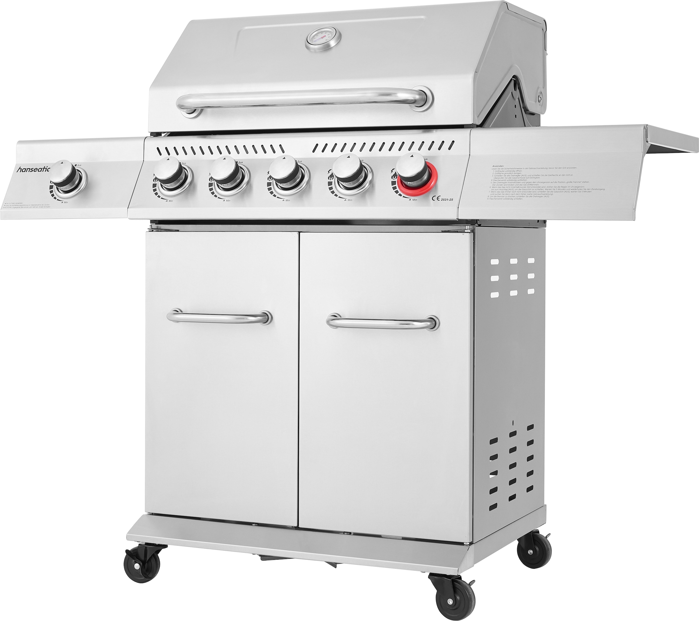 Hanseatic Gasgrill »Richland, 5 Brenner (inkl. Turbobrenner) + Seitenbrenner 21,5kw Gesamt« inkl. 3 Jahre Herstellergarantie