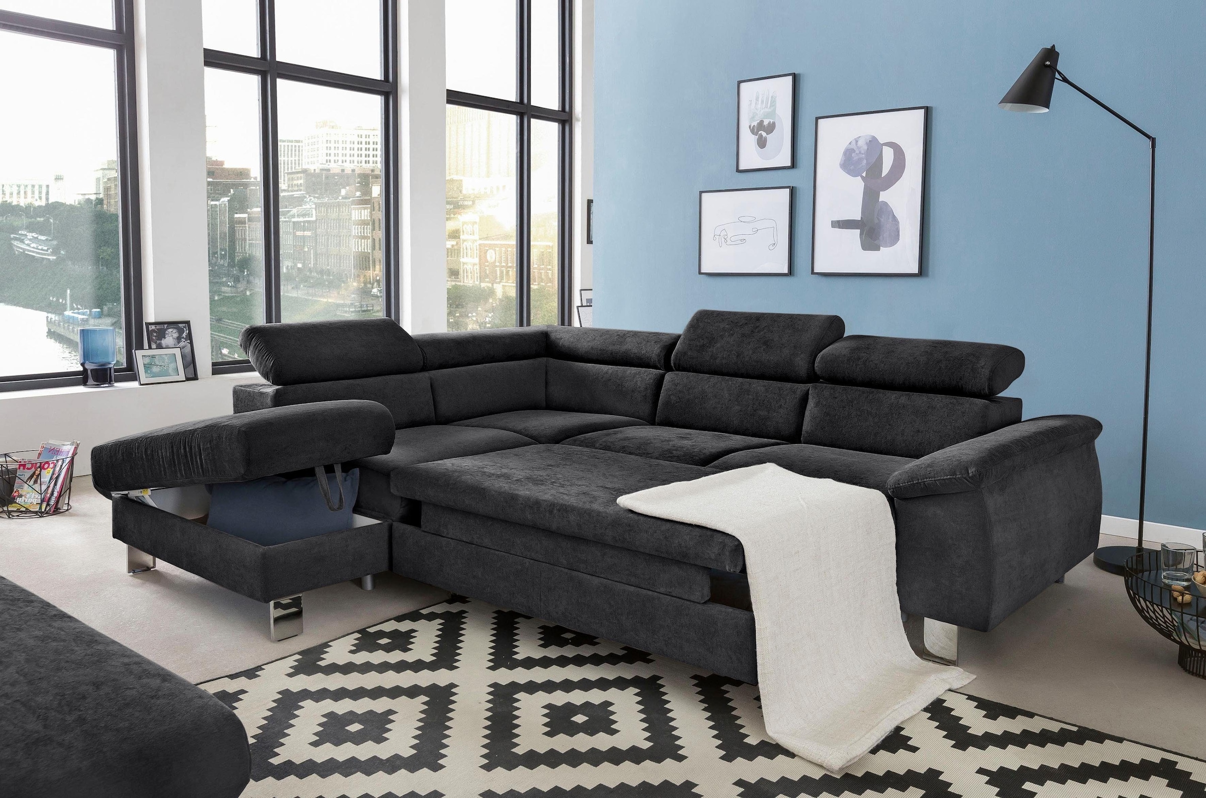 COTTA Polstergarnitur »Komaris L-Form«, (Set), Set bestehend aus: Ecksofa mit Kopfteilverstellung & Hocker