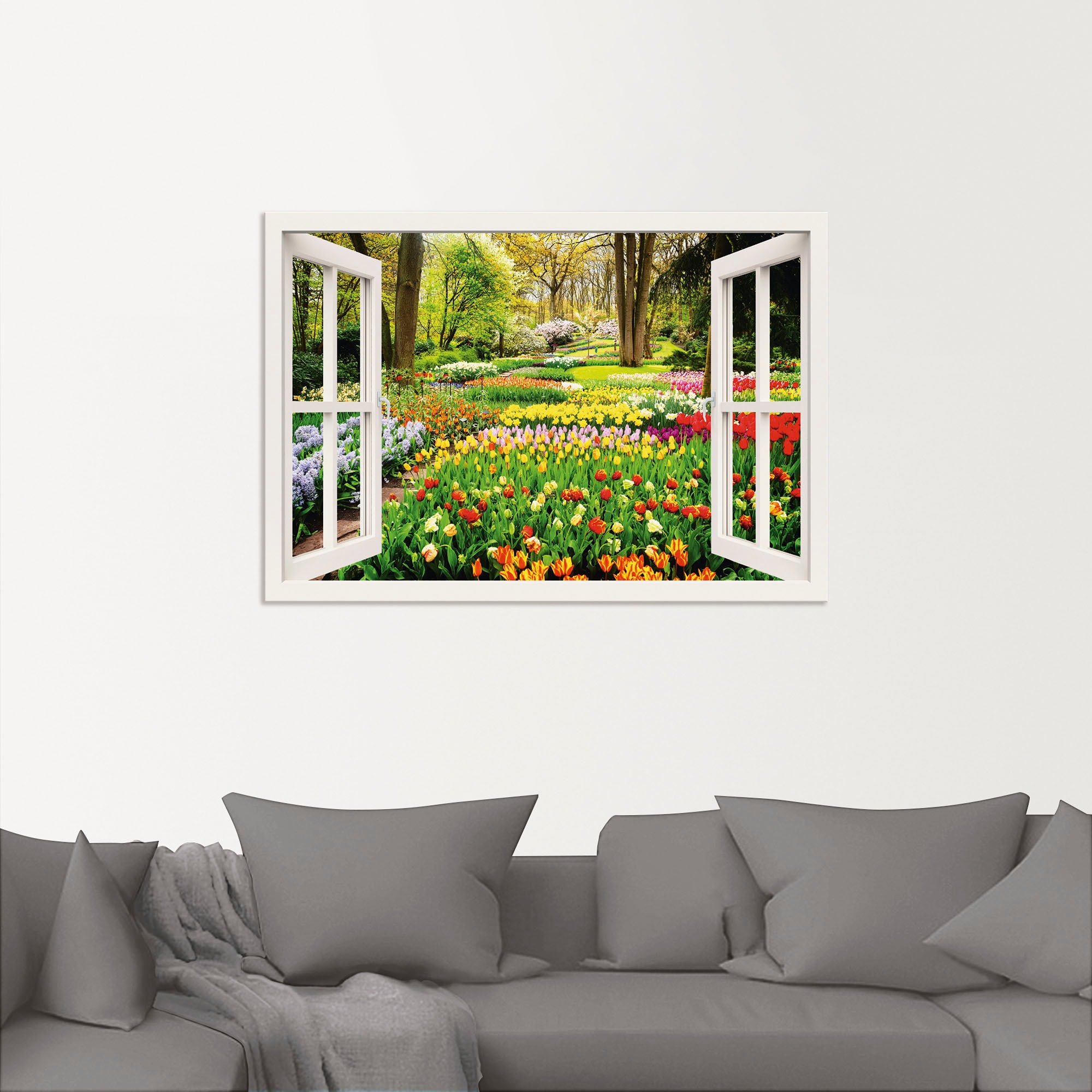 Artland Wandbild »Fensterblick Tulpen Garten Frühling«, Fensterblick, (1 St günstig online kaufen