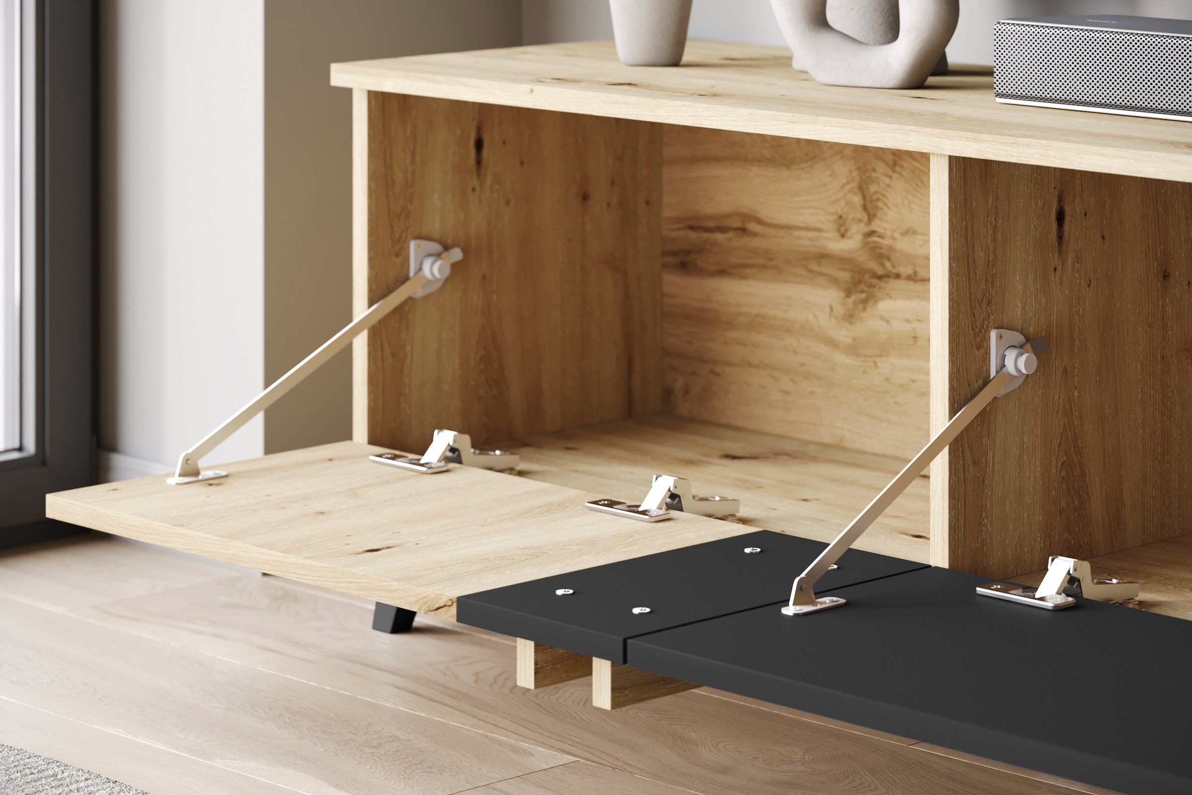 INOSIGN Lowboard »Helsinki, TV-Kommode Breite 180cm«, (1 St.), modernes Design, 3 Klapptüren