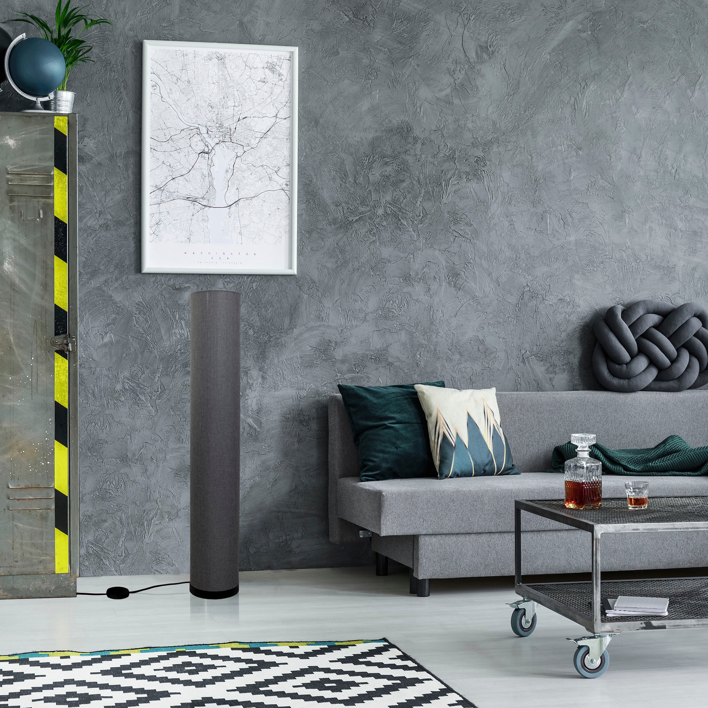 näve Stehlampe »Beate«, 3 flammig, Leuchtmittel E27 | ohne Leuchtmittel, Metall/Textil, exkl. 3x E27 max. 40W, Höhe: 110cm, Farbe: grau