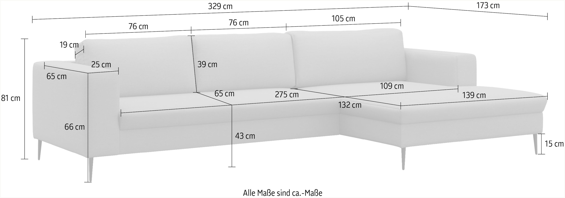 DOMO collection Ecksofa »Modica, zeitlos und elegant, L-Form«, moderne Optik mit extrabreiter Recamiere, auch in Cord