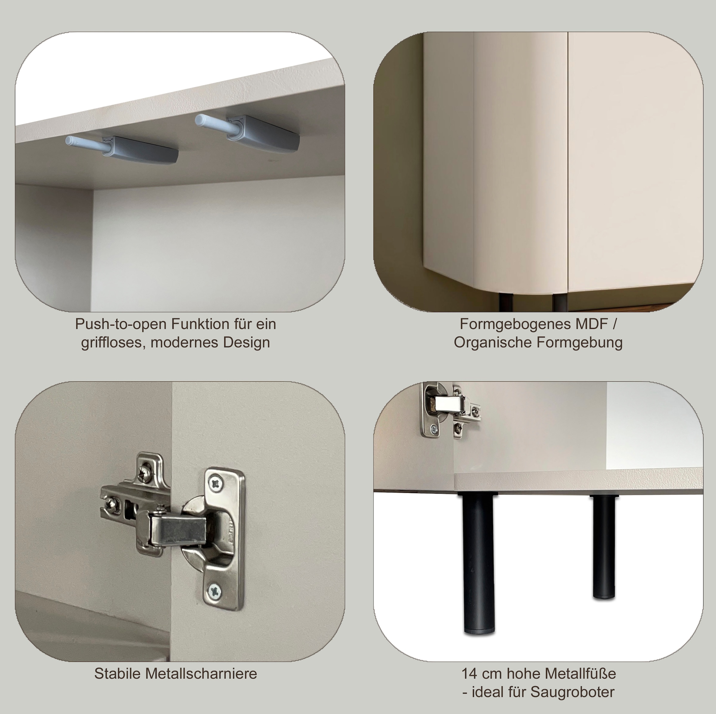 INOSIGN Highboard »Lido, B/H 131/154 cm, 2 Türen, Stauraumschrank, Hochkommode« Formgebogenes MDF, Stirnseiten mit Rundung, Push-to-open, Metallfüße