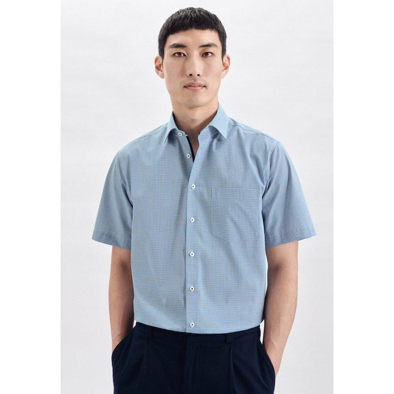 SEIDENSTICKER Businesshemd »Regular« Regular Kurzarm Kentkragen Karo türkis XL43 - normale Ärmellängen normale Ärmellängen XL43 Passform: Regular