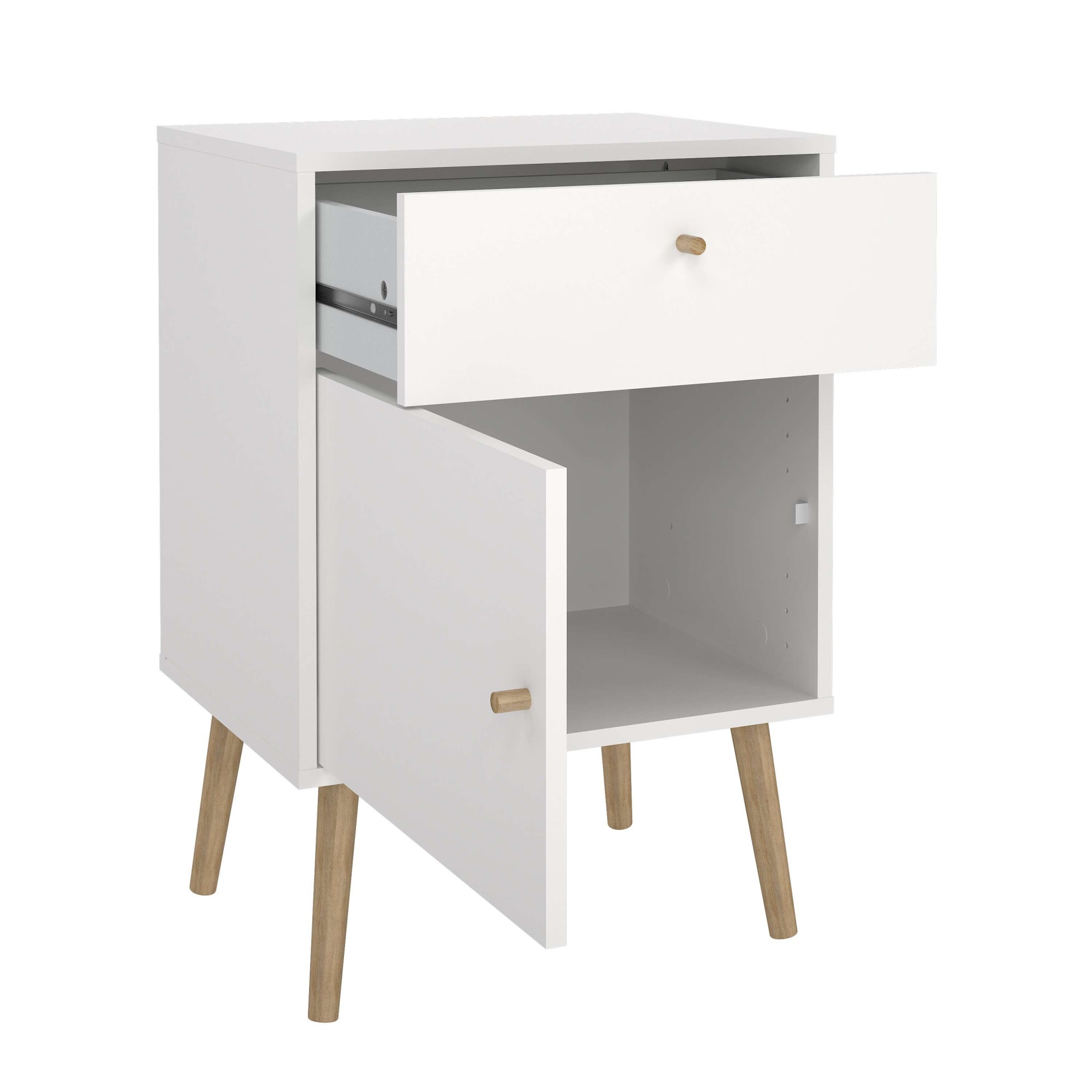 andas Nachtkommode »Bodo, Nachttisch, Nachtschrank, Beistelltisch,«, 1 Tür, 1 Schublade, Beine und Griffe aus Massivholz, Breite 50 cm