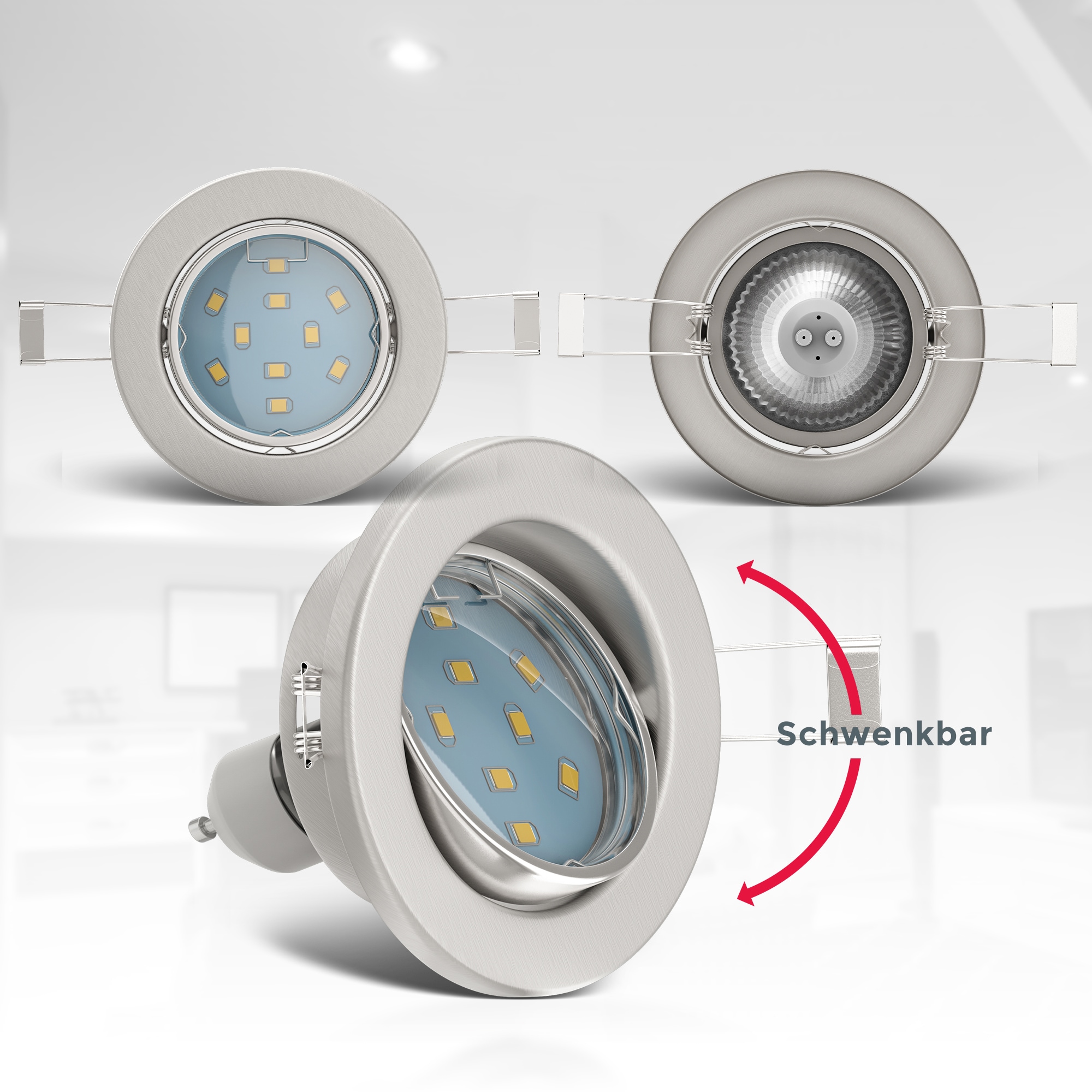 B.K.Licht LED Einbaustrahler, 10er-Set, Schutzart IP23, inklusive LED-Leuchtmittel GU10