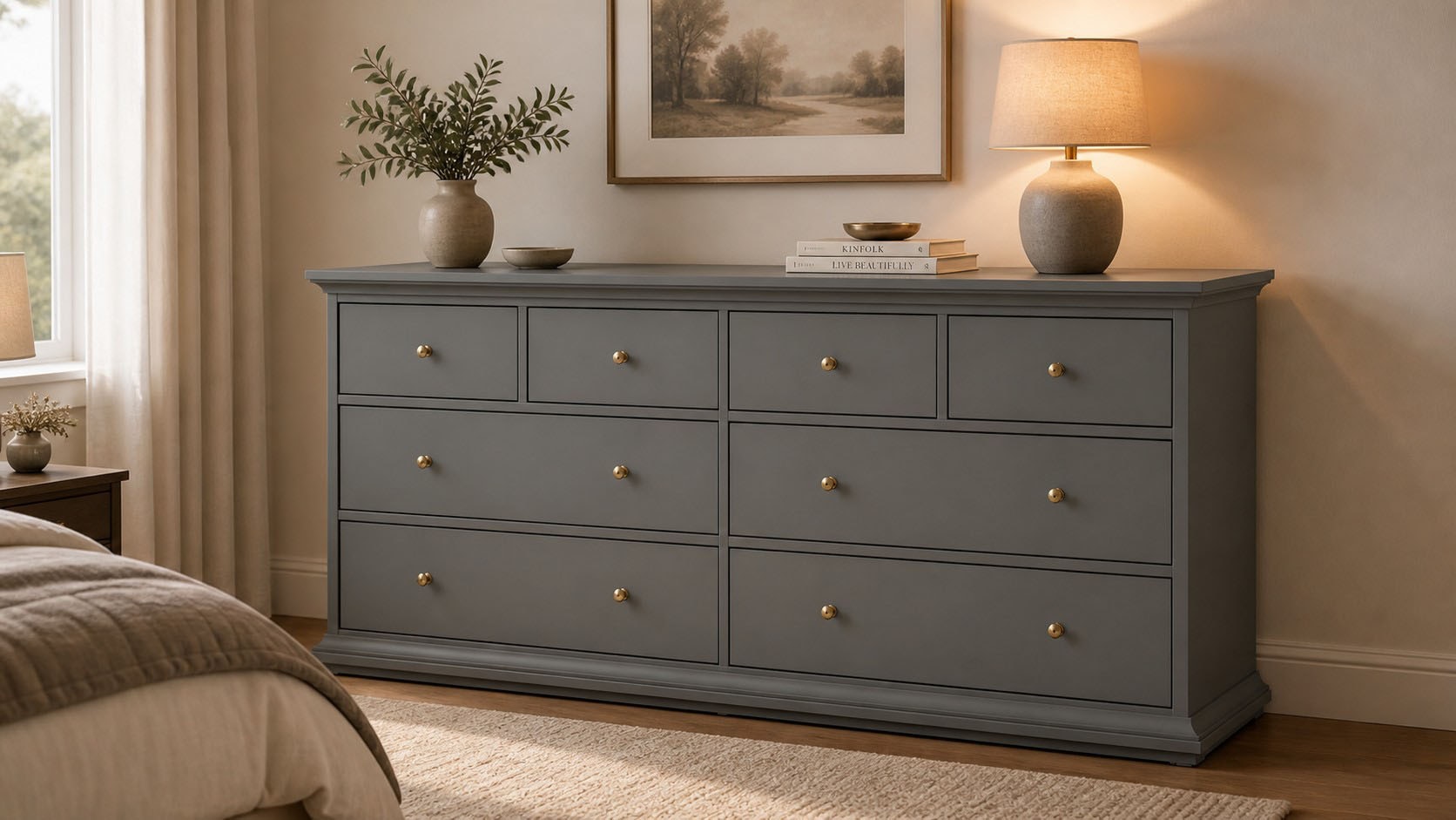 Home affaire Kommode »Paris, Aufbewahrung, Schubladenschrank, Stauraum, mit 8 Schubladen« Landhausstil, Elegant, geräumig, Breite 184 cm, Höhe 87 cm