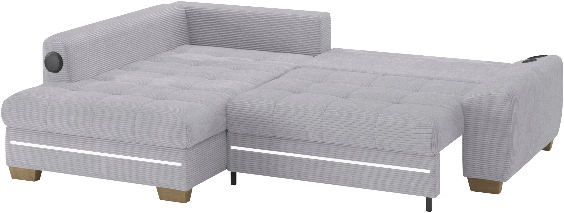 Mr. Couch Ecksofa »Nikita II, L-Form«, RGB-LED, Bluetooth-Soundsystem, wahlweise mit Bett, Bettkasten