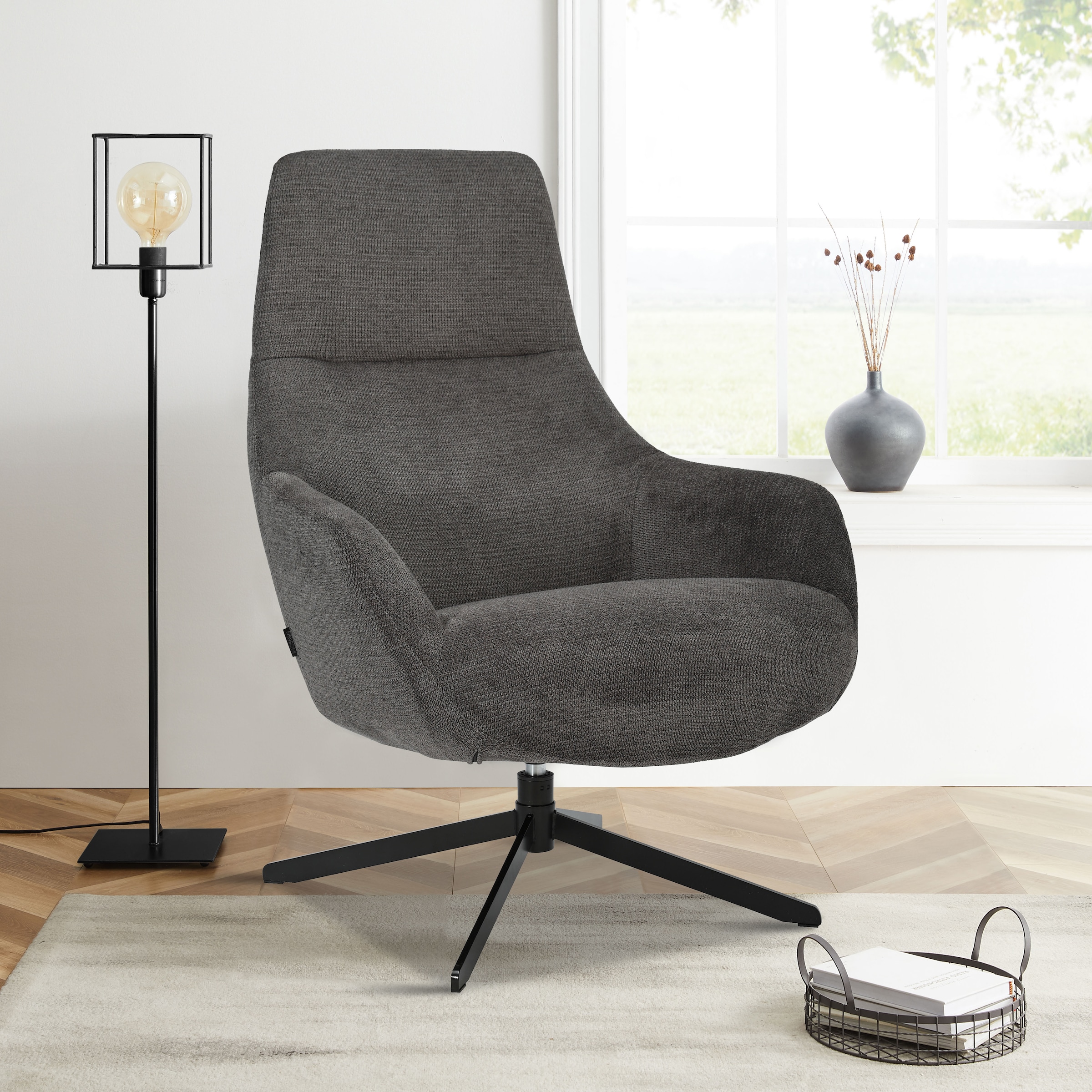 INOSIGN Drehsessel »CLARINDA moderner Ohrensessel drehbar, TV-Sessel, Relaxsessel«, 360-Grad drehbar, robustes Metallgestell