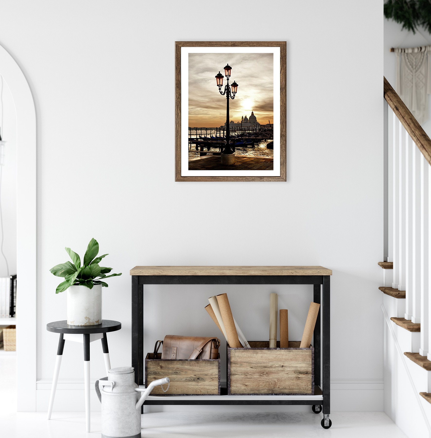 Bönninghoff Bild mit Rahmen »Wandbild gerahmt LATERNE 40x50 cm – Wanddeko modern« Europa | Gebäude | Italien | Landschaft | Sonnenaufgang & -untergang | Venedig 1 Stk. tlg. mit dekorativem Rahmen