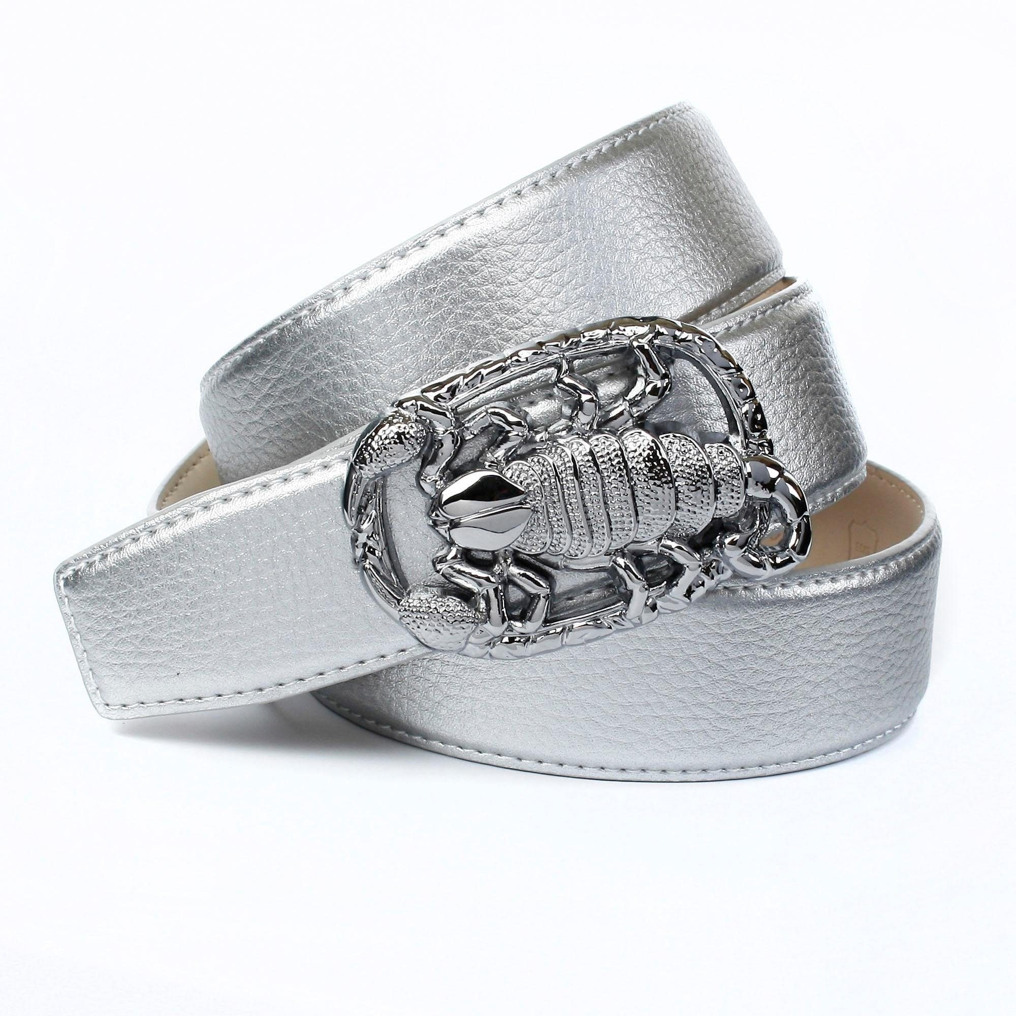 Metallic-Finish Schließe Ledergürtel mit Crown Skorpion-Motiv Anthoni