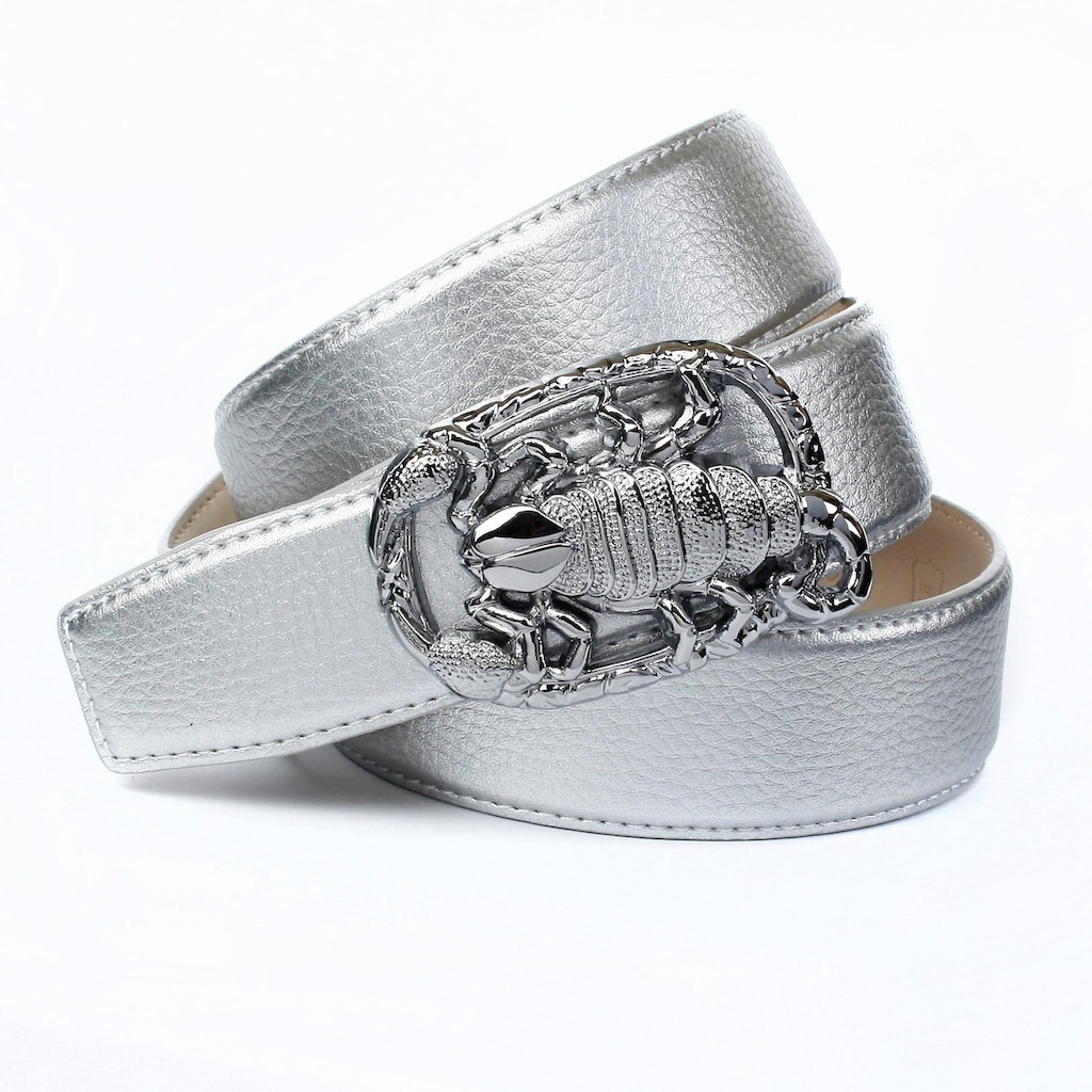 Anthoni Crown Ledergürtel Schließe mit Skorpion-Motiv Metallic-Finish