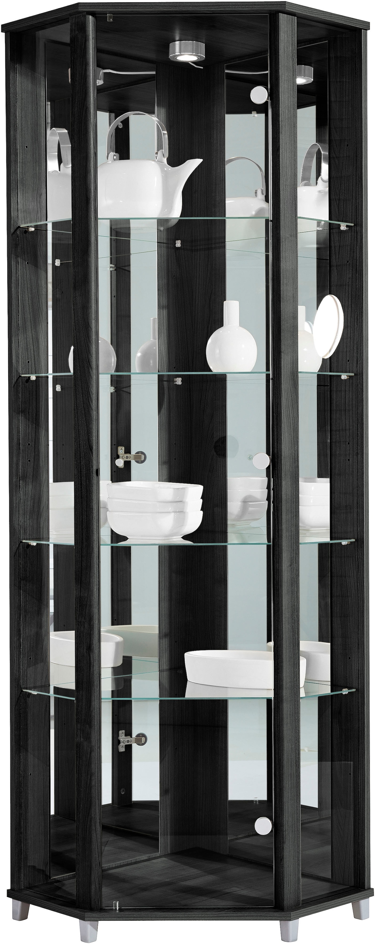 fif möbel Eckvitrine »TRIO Höhe ca. 172 cm, ink. Beleuchtung«, Eckvitrine/Glasvitrine 1x Glastür, perfekt für Sammler, Sammlervitrine