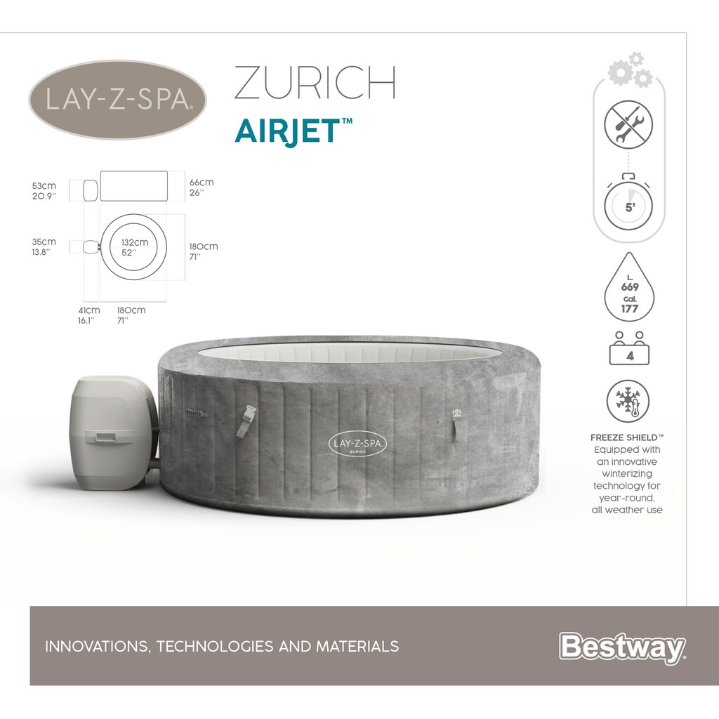 Bestway Whirlpool »LAY-Z-SPA® ECO-Whirlpool Zurich AirJet™«