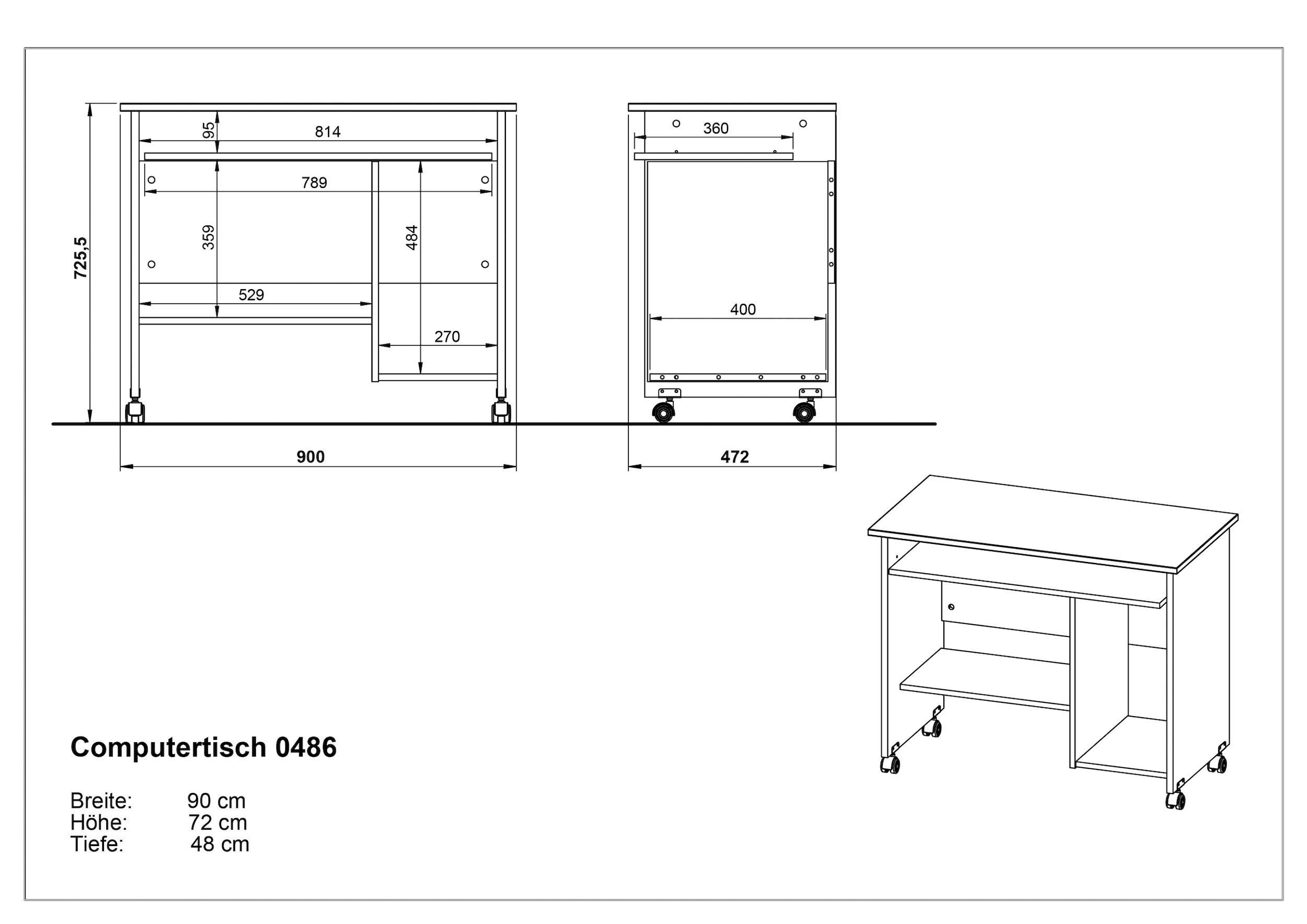 GERMANIA Computertisch »0482 / 0486«, Computertisch für das Home Office geeignet, mit Tastatur Auszug