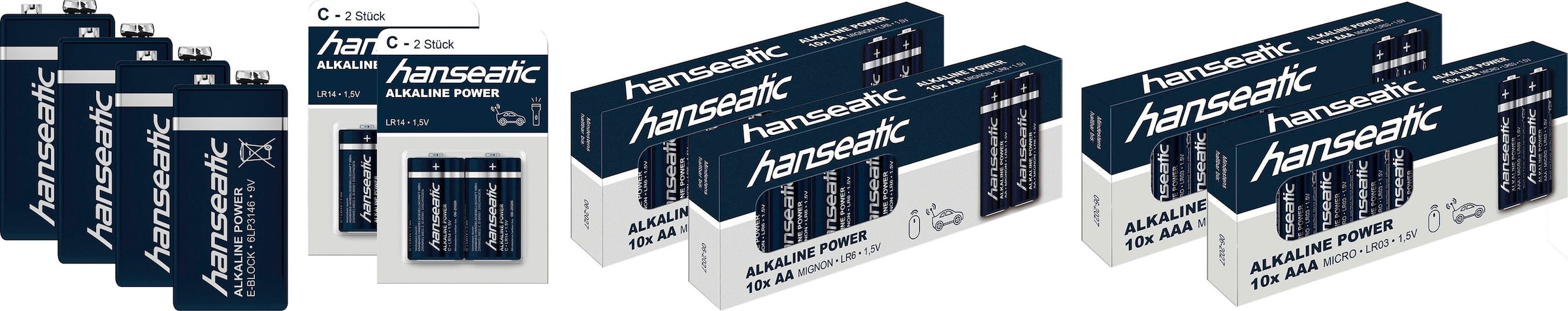 Hanseatic Batterie »48 Stück Batterie Mix Set«, (48 St.), 20x AA + 20x AAA + 4x 9V + 4x C Batterien