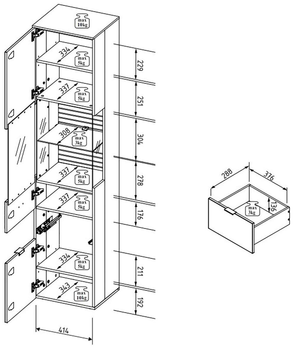 Innostyle Wohnwand »Ina Wohnwand, 320x200x40 cm (B/H/T)« 5 Stk. tlg.