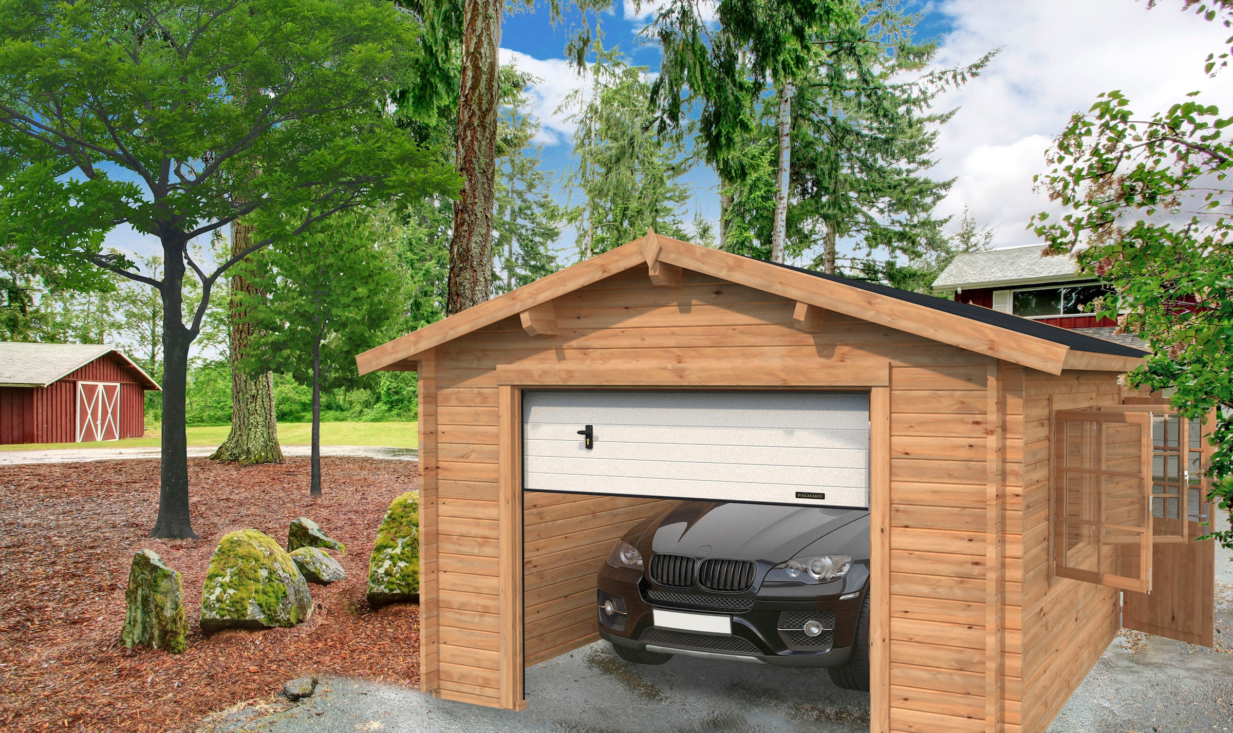 Palmako Garage »Roger«, BxTxH: 426x598x276 cm, mit Sektionaltor, hellbraun