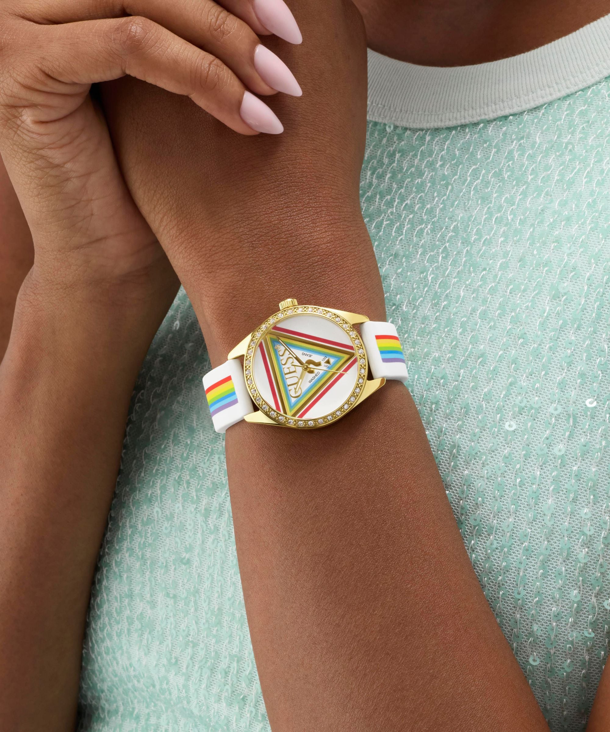 Guess Quarzuhr »JOY« Armbanduhr, Damenuhr, Silikonarmband, analog