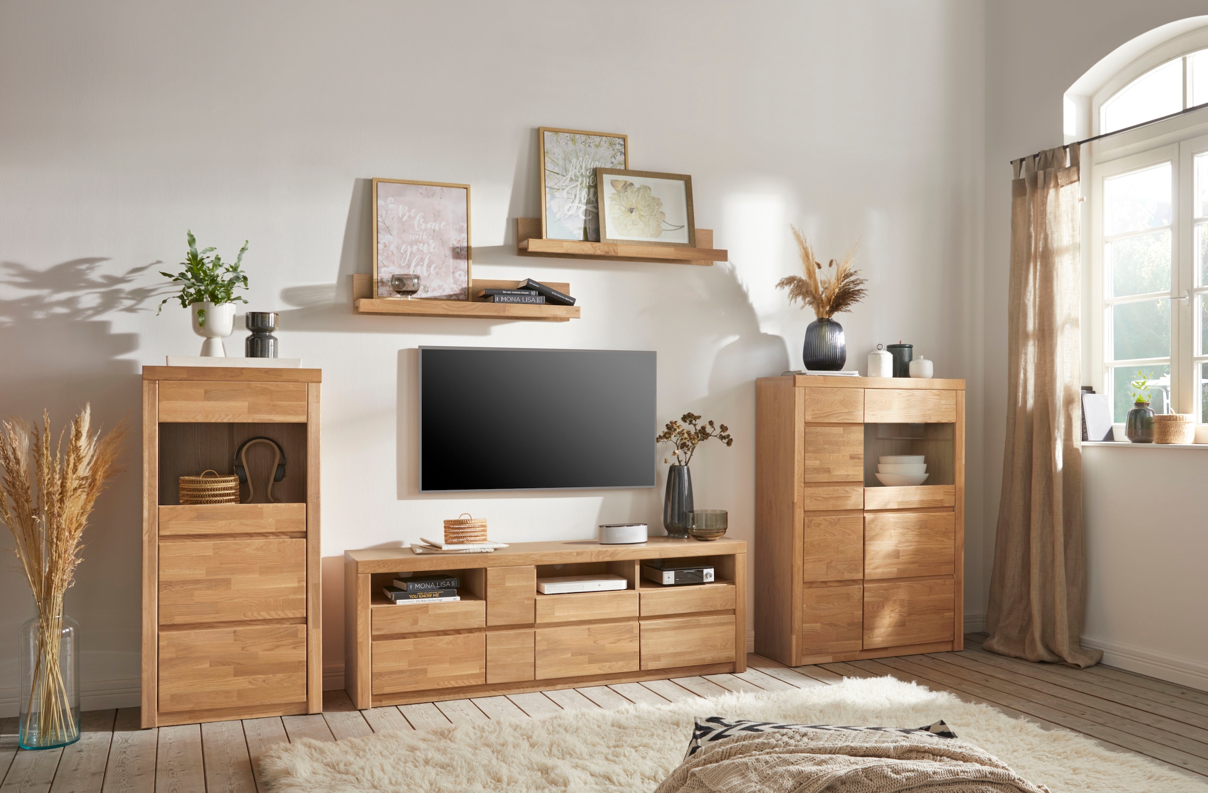 Home affaire Wohnwand »Silkeborg«, (Set, 5 St.), teilmassiv mit schöner griffloser Optik
