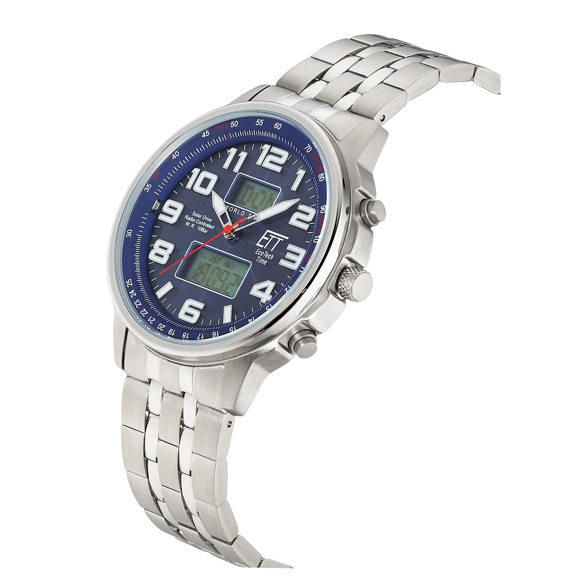 ETT Funkchronograph »Hunter« Armbanduhr, Solar, Herrenuhr, Edelstahlarmband, analog, digital