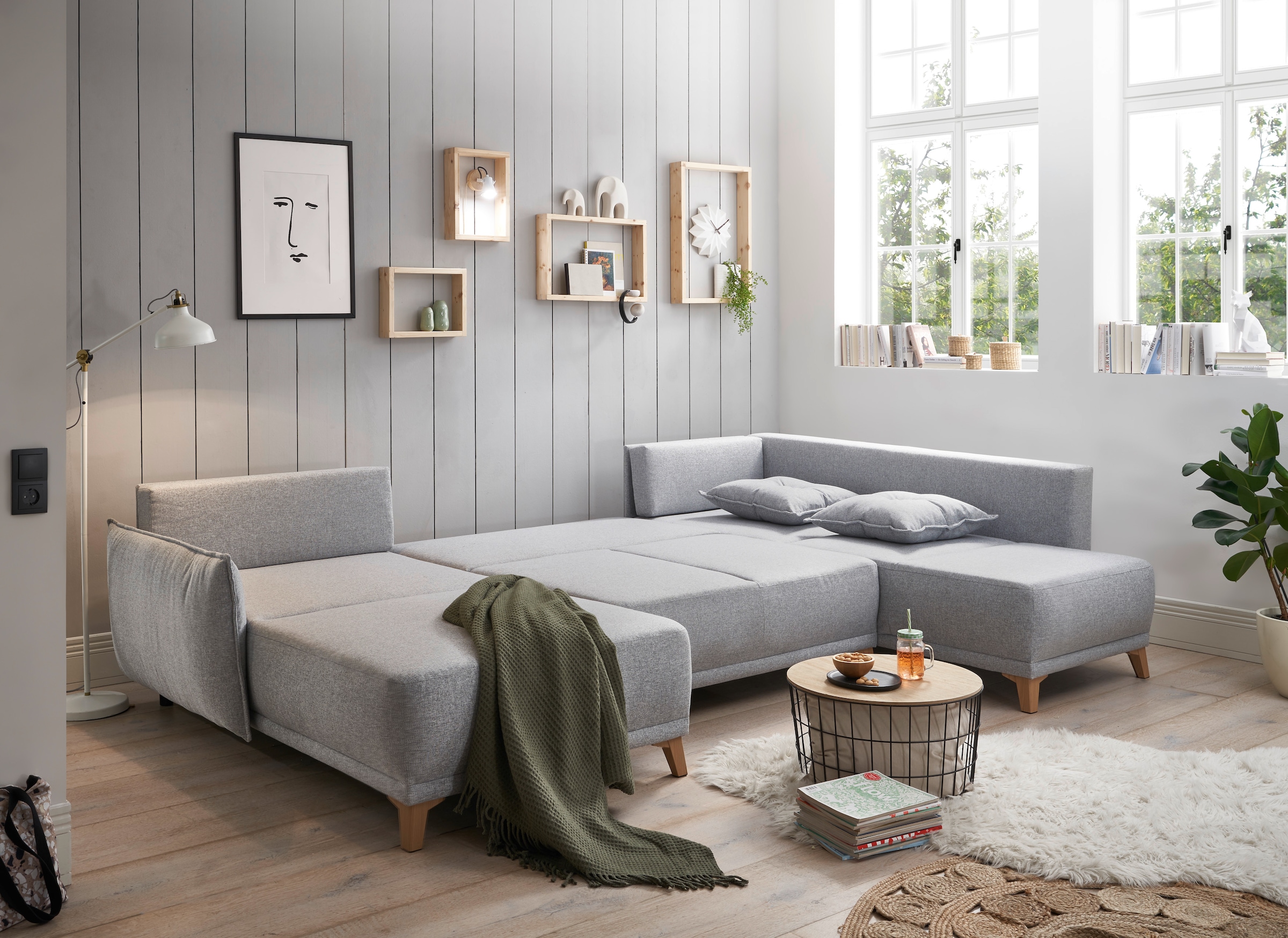 ED EXCITING DESIGN Wohnlandschaft »Pamplona U-Form«, mit Bettfunktion, Bettkasten & Zierkissen