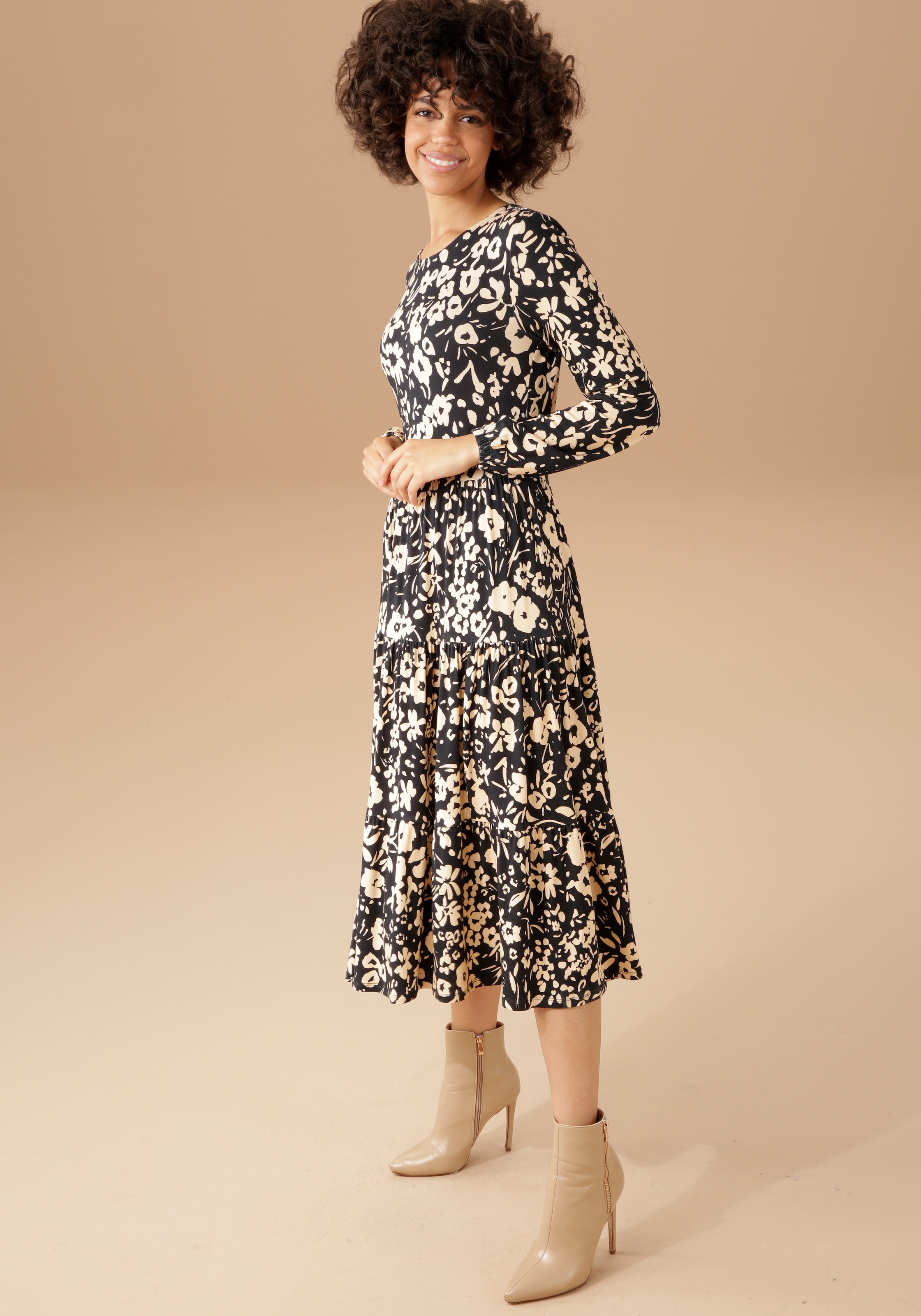 abstraktem Blumendruck Aniston Jerseykleid, mit kaufen CASUAL