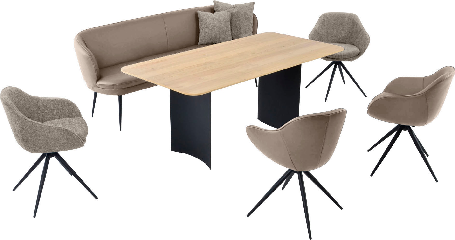 K+W Komfort & Wohnen Essgruppe »ZOOM«, abgerundete Essgruppe in Materialmix, Solobank, 4 Sesseln und 1 Tisch