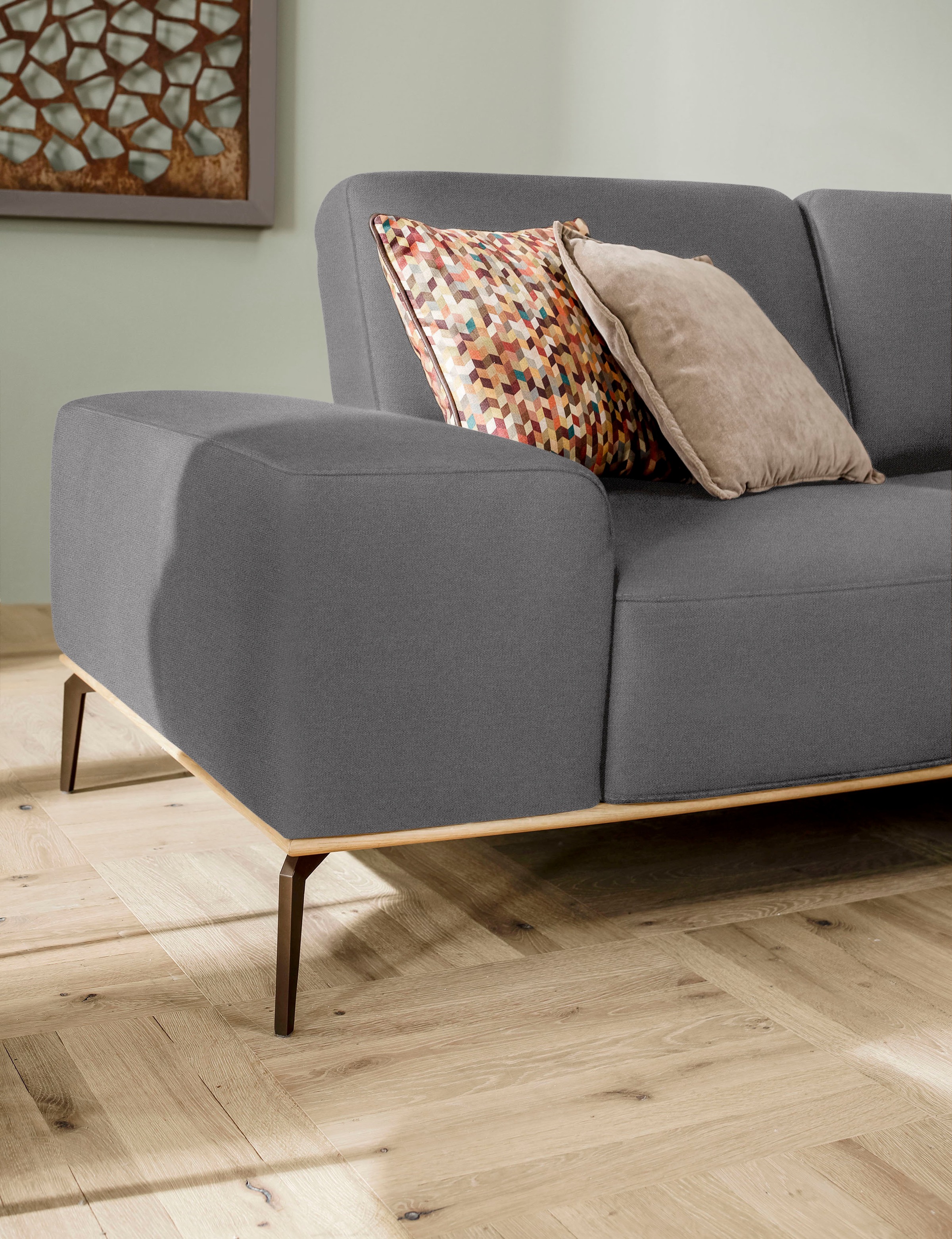 W.SCHILLIG Ecksofa »run, Designsofa mit tollem Sitzkomfort, L-Form«, mit Holzsockel, Füße in Bronze pulverbeschichtet, Breite 299 cm