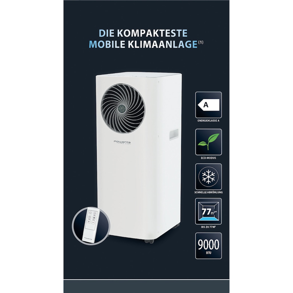 Rowenta 3-in-1-Klimagerät »AU5010«, Mobile Klimaanlage, Ventilator, Luftentfeuchter in Einem; Schlauch & Fernbedienung inklusive; Eco-Modus