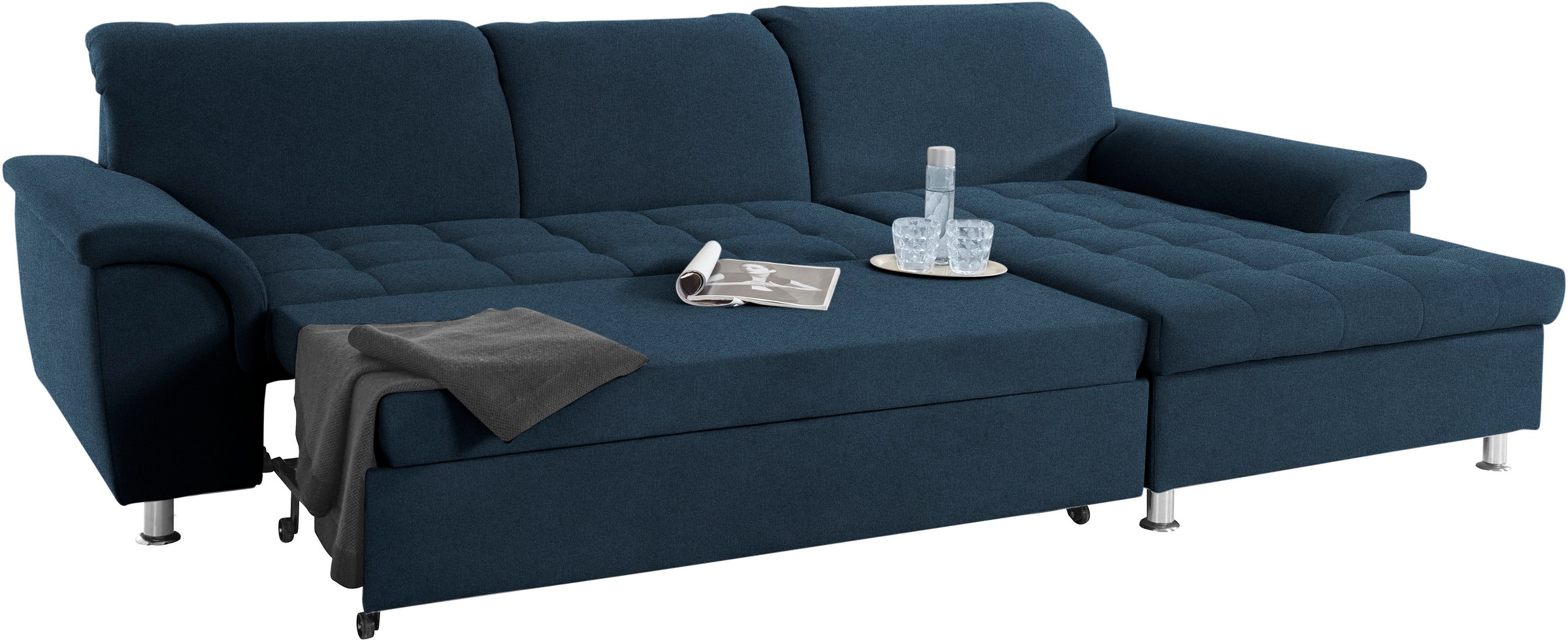 DOMO collection Ecksofa »Franzi, zeitlos und elegant, moderne Sitzheftung, L-Form«, wahlweise mit Kopfteilverstellung (dann Tiefe: 170 cm)