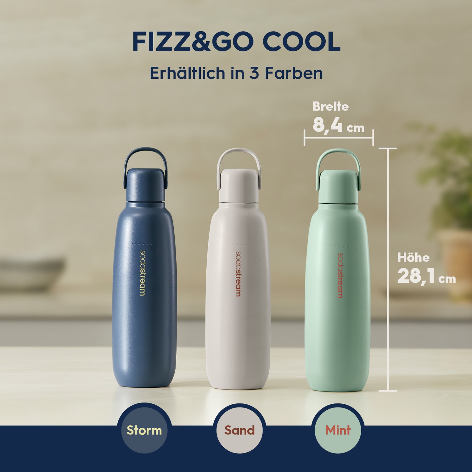 SodaStream Thermoflasche »Metallflasche Fizz&go COOL DWS, 0,9 l, Trinkflasche«, (1 tlg.), kompatibel mit SodaStream DUO, E-DUO, TERRA, ART & ENSO Wassersprudler