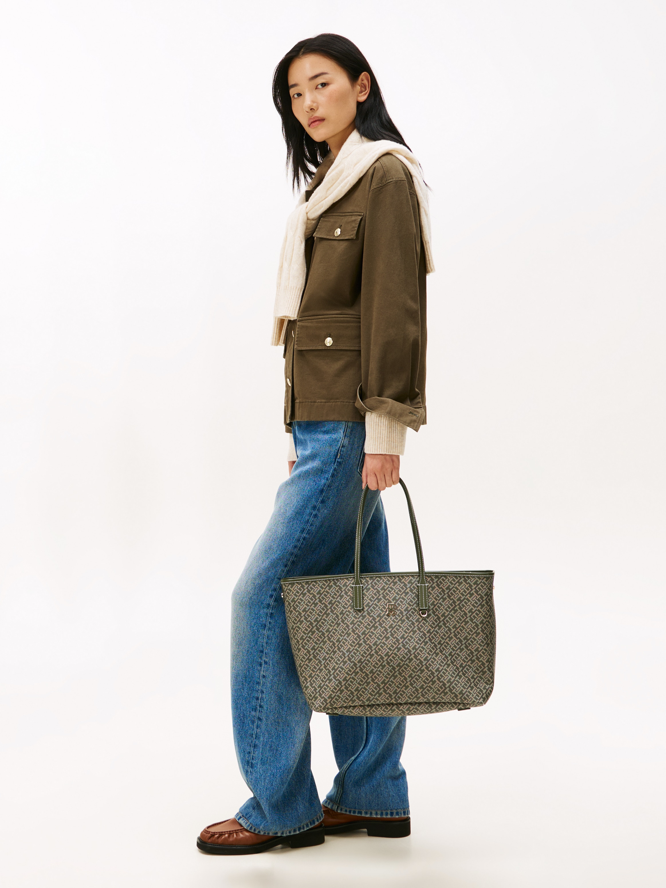 Tommy Hilfiger Tragetasche »TH MONOPLAY LEATHER TOTE« , Damen Schultertasche mit bedrucktem TH-Monogramm