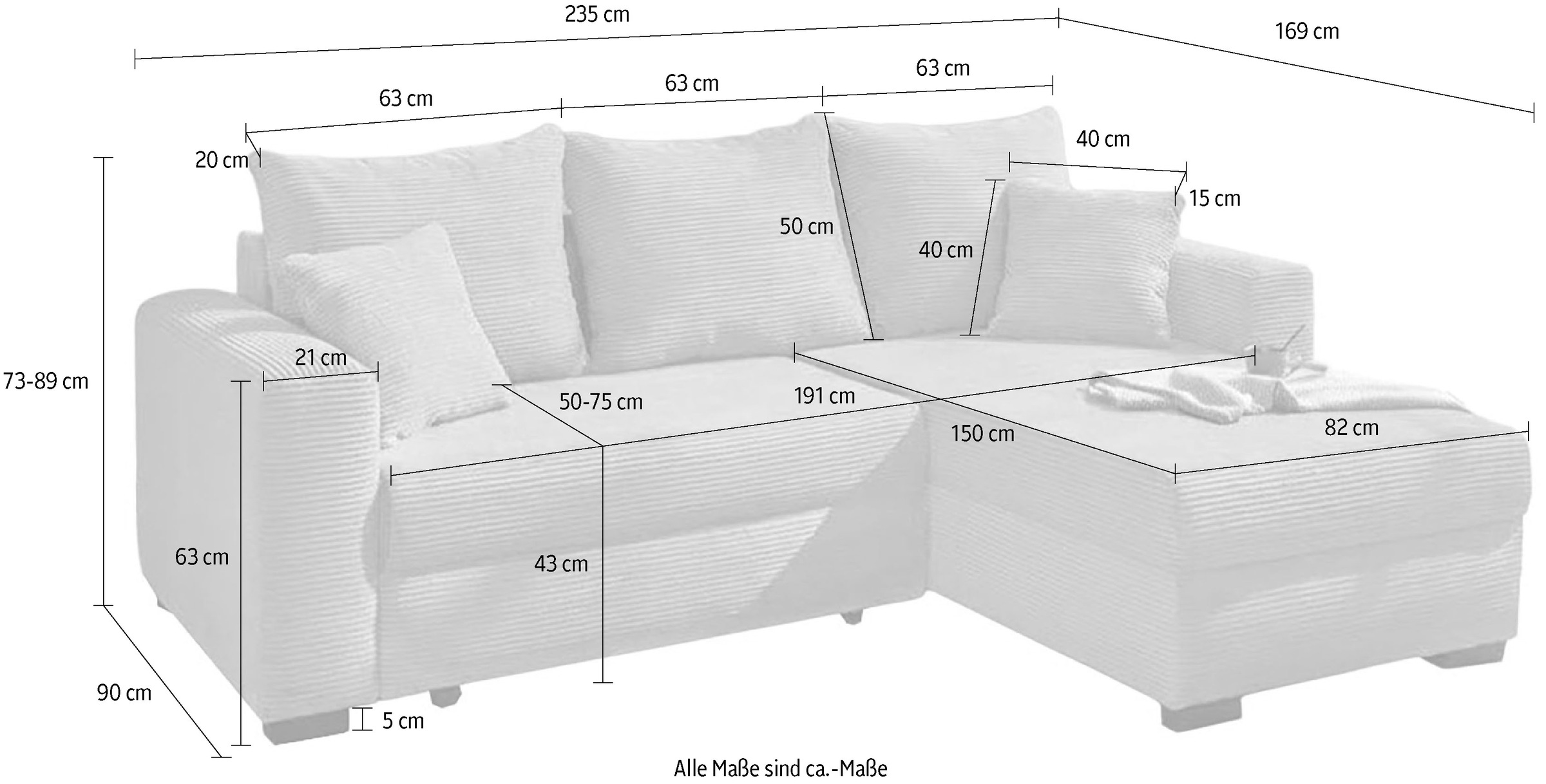 Jockenhöfer Gruppe Ecksofa »Ecksofa Elmau, Größe Ottomane: L, B:235cm, optional mit Topper« mit Schlaffunktion, Bettkasten & 2 Zierkissen
