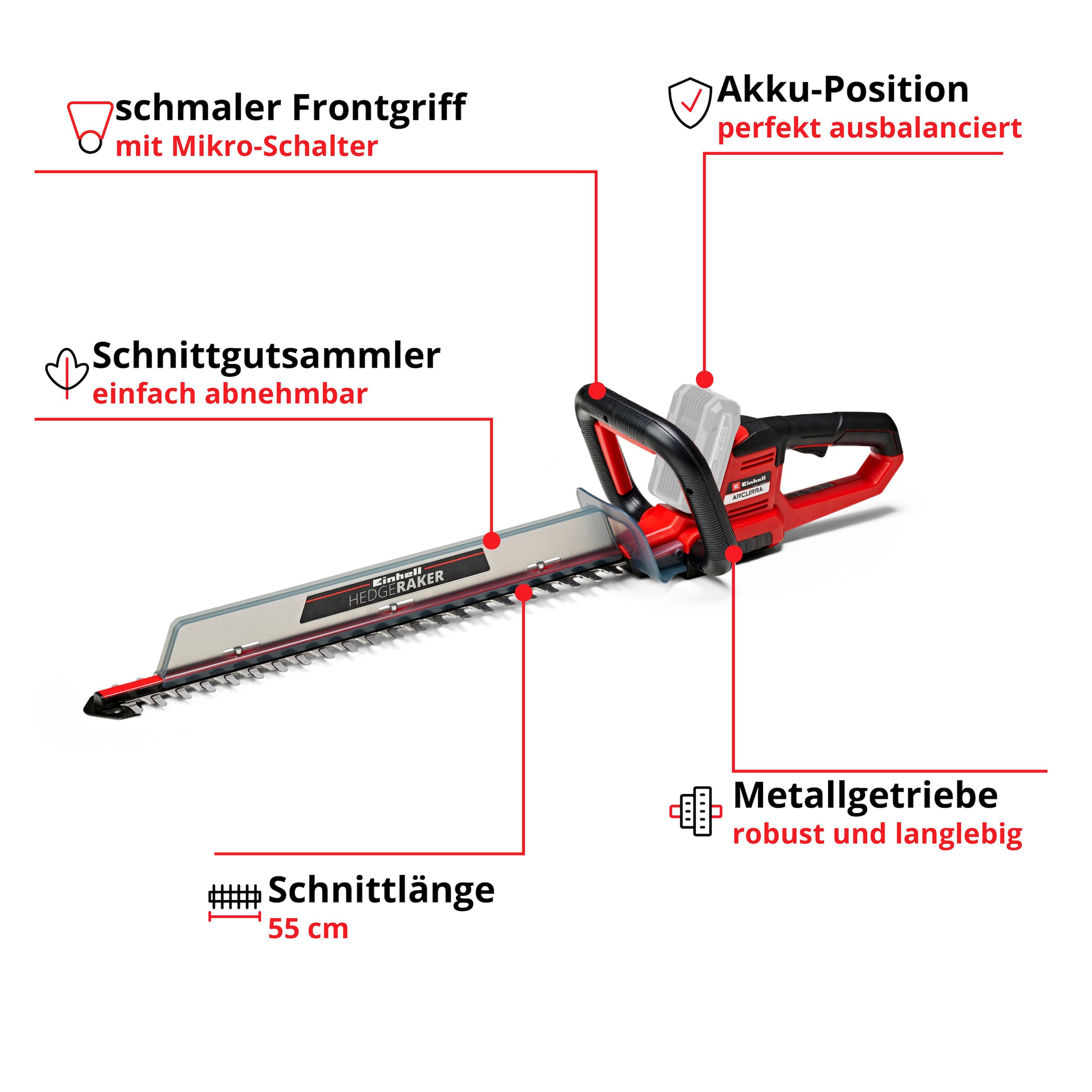 Einhell Akku-Heckenschere »ARCURRA«, 55 cm Schnittlänge, ohne Akku und Ladegerät