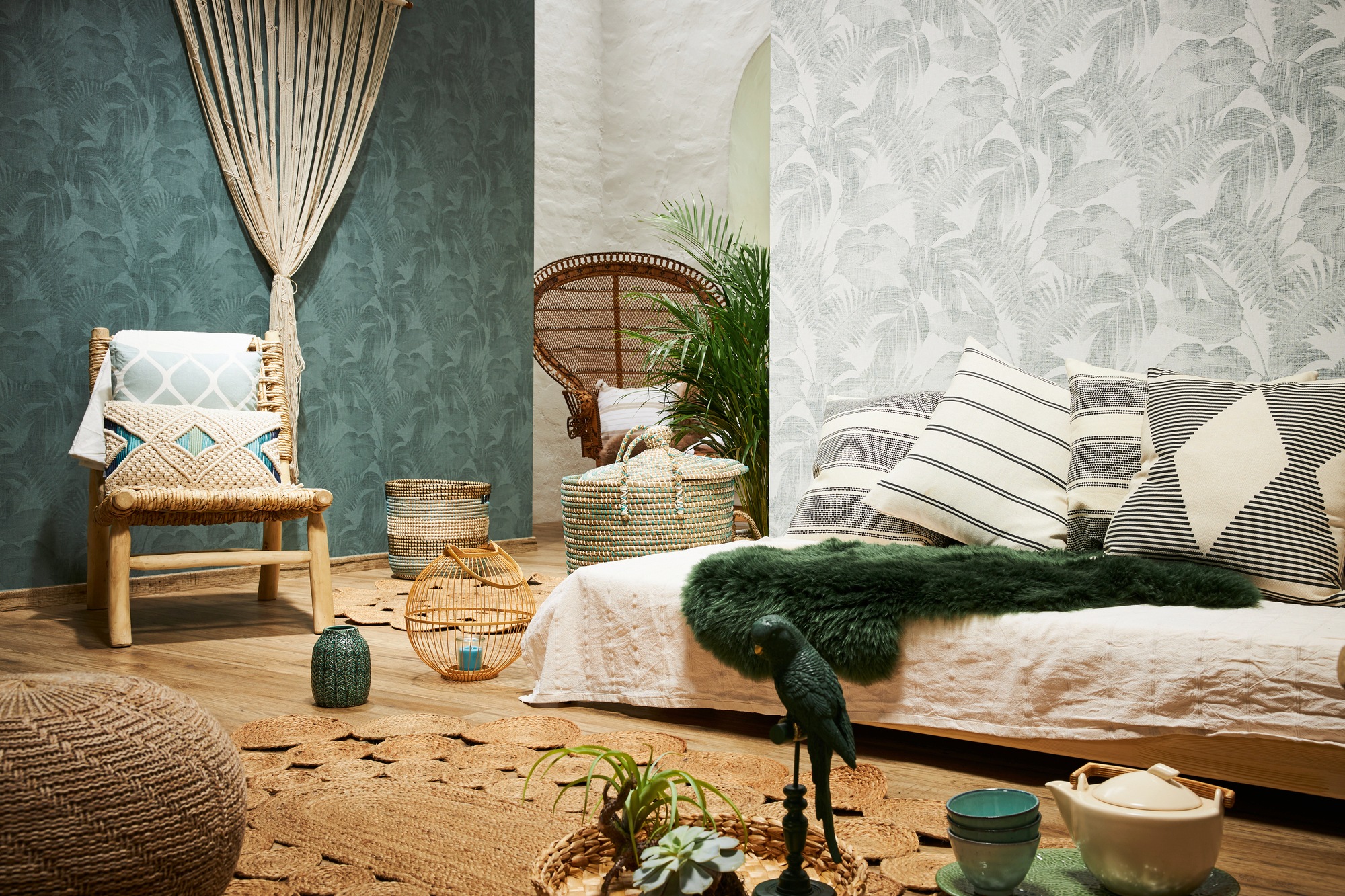 living walls Vliestapete »New Walls Cosy & Relax mit Palmenblättern«, floral-botanisch-Wald, Palmentapete Tapete Dschungel Tapeten Wohnzimmer Schlafzimmer Küche