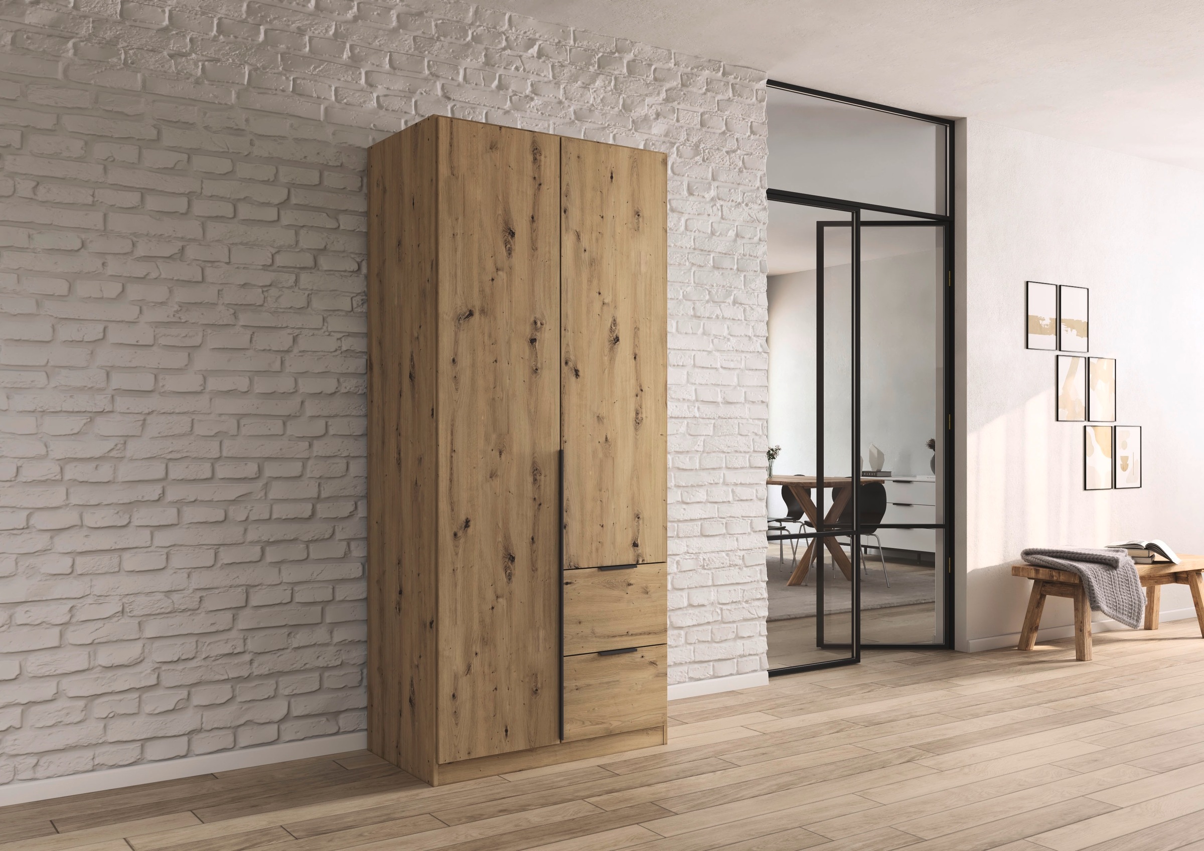 rauch Drehtürenschrank »Kleiderschrank Schrank Garderobe AGORDO mit Dekor- oder Hochglanzfront«, (in zwei Griff-Farben mit Dekor- oder Hochglanzfront), mit Außenschubkästen, in 6 Breiten und 2 Höhen MADE IN GERMANY