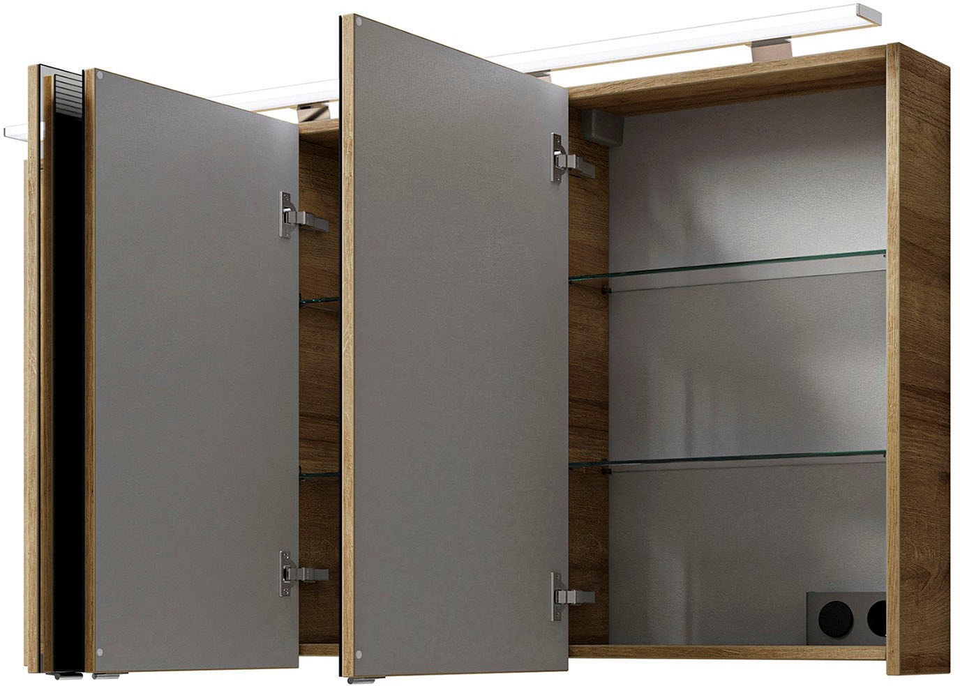 Saphir Badmöbel-Set »Serie 6025 2-teilig Mineralmarmor-Waschtisch mit LED-Spiegelschrank«, (2 St.), Waschplatz 132cm breit, 4 Schubladen, 2 Spiegel-Türen, inkl Türdämpfer