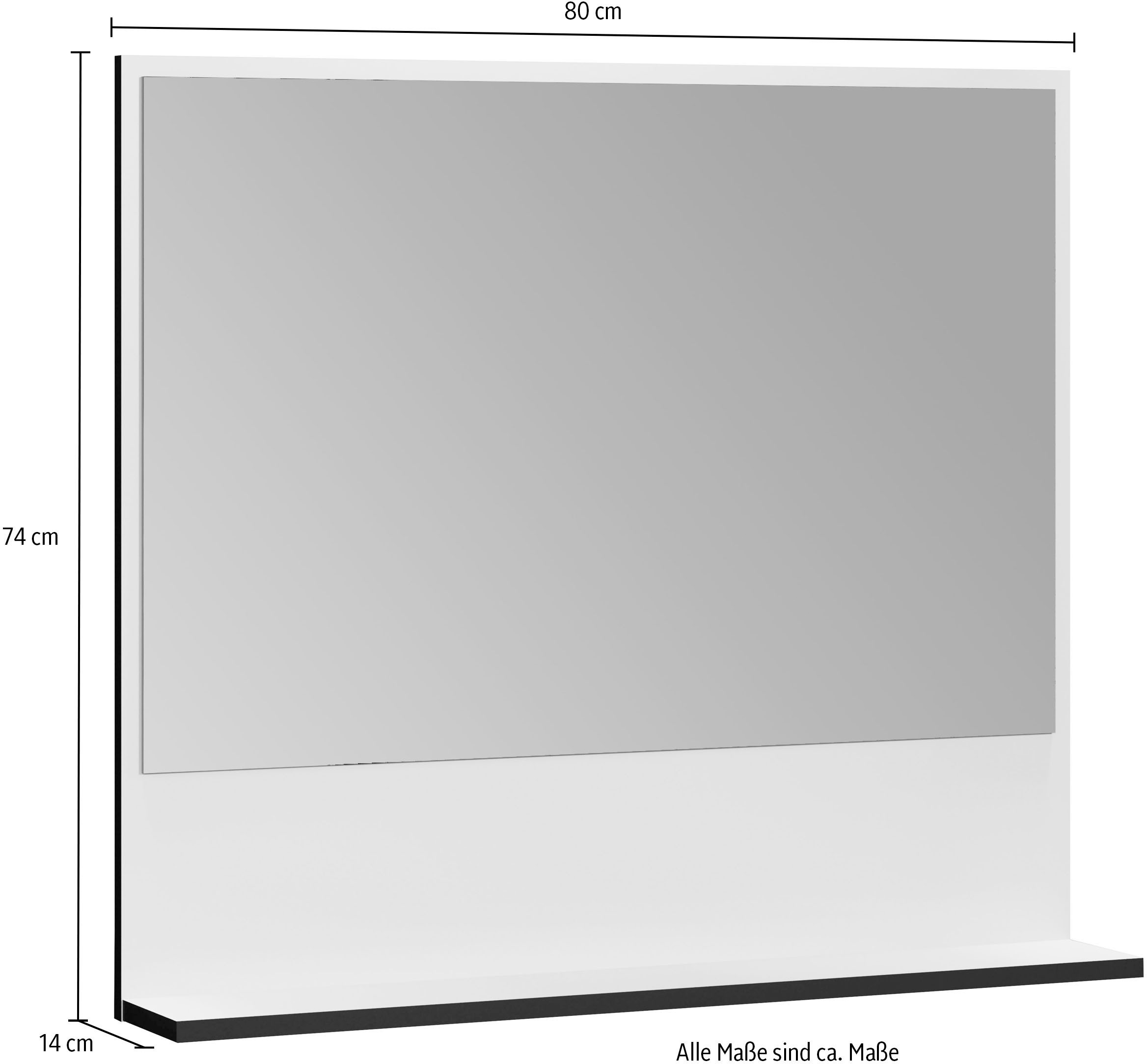 welltime Badspiegel »Amrum«, (1 St.), Eleganter Badezimmerspiegel mit Ablage - Maße (B/T/H) 60-80/14/74 cm