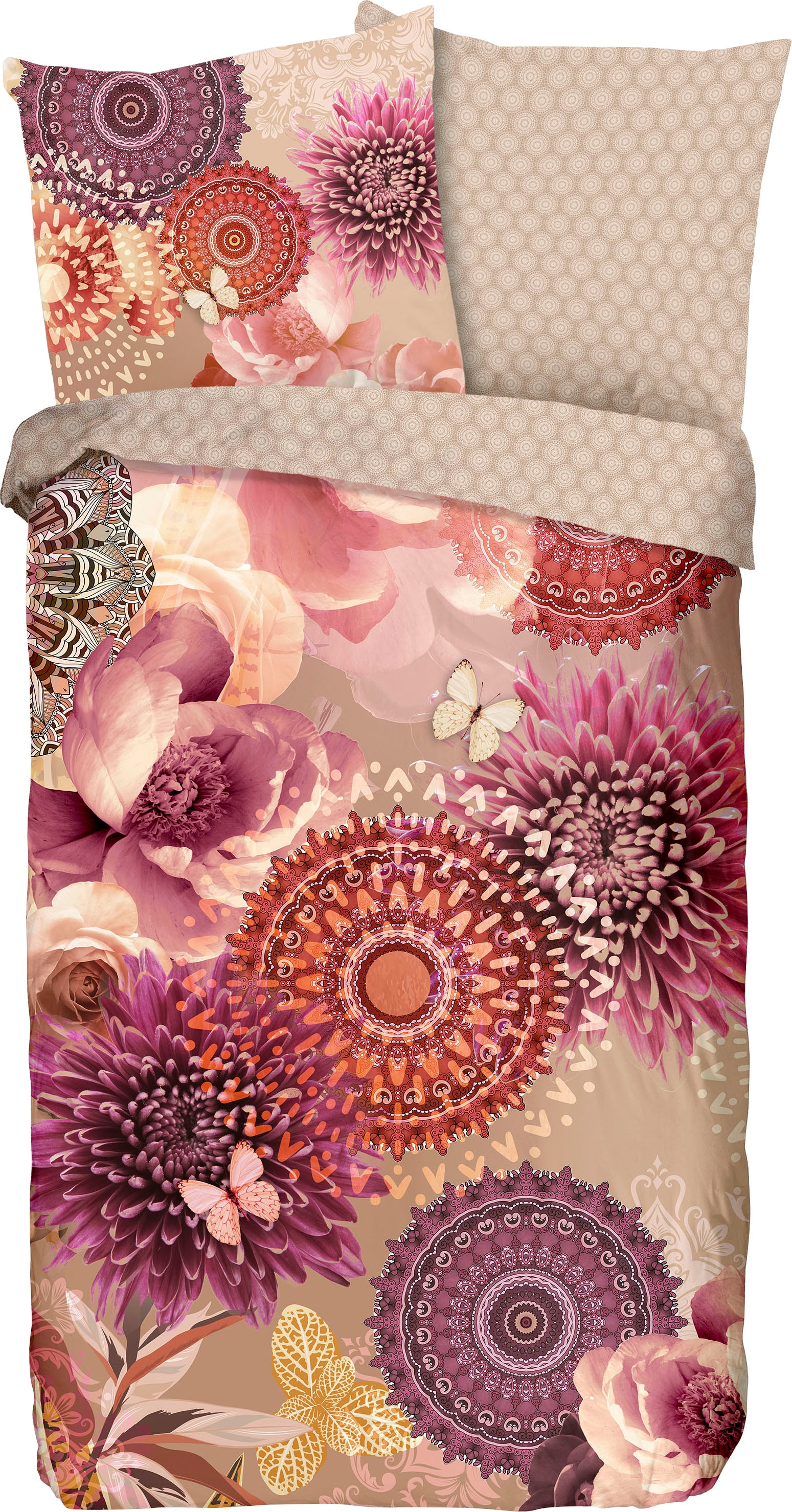 hip Wendebettwäsche »Espen«, Mako-Satin, 135x200, Reißverschluss, Wendeoptik, Mandala, Sand