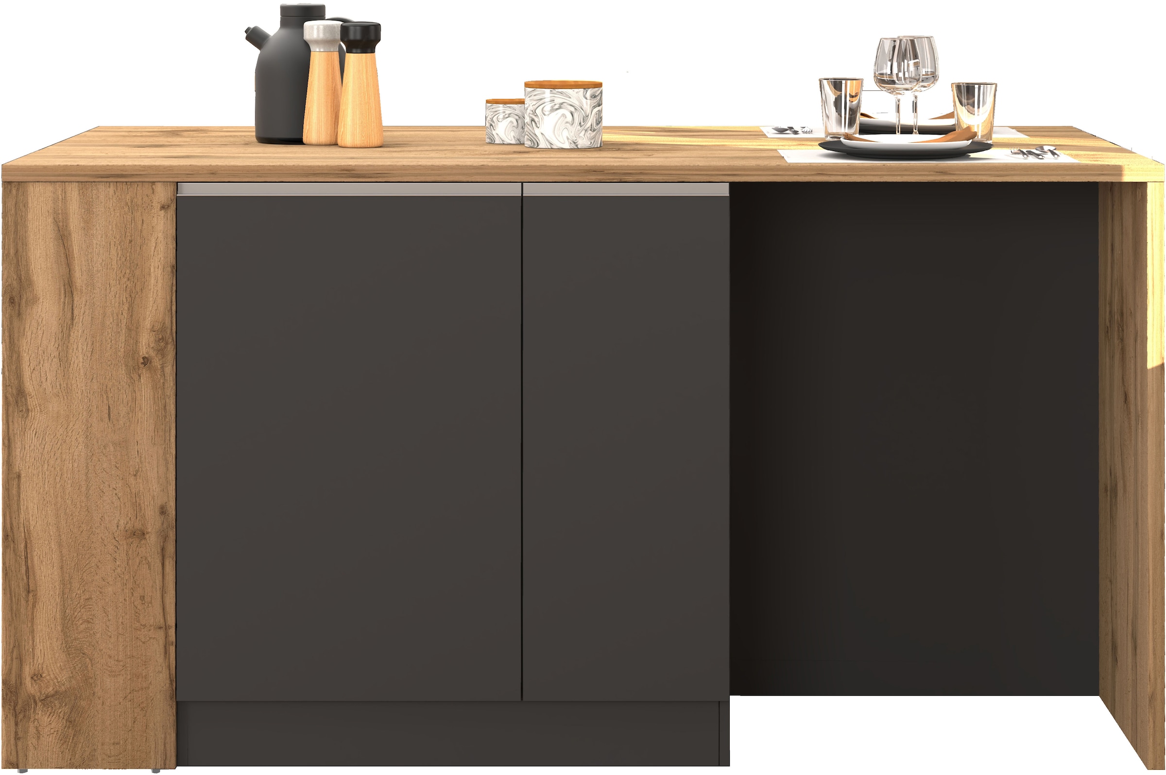 KOCHSTATION Kücheninsel »KS-Sole, Kochinsel, Küchenarbeitsblock, Arbeitsinsel, Made in Italy«, Breite 167,5 cm, 2 Apothekerauszüge, 2 Essplätze, 1 offenes Regal