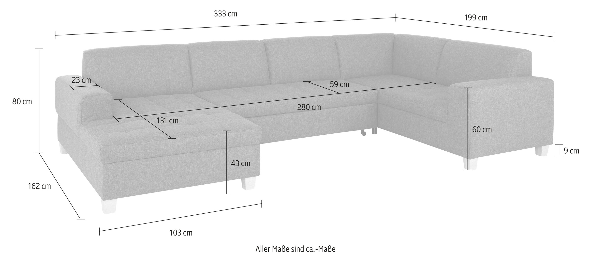 Home affaire Wohnlandschaft »Corby U-Form«, wahlweise mit Bettfunktion, Steppung auf Sitzfläche