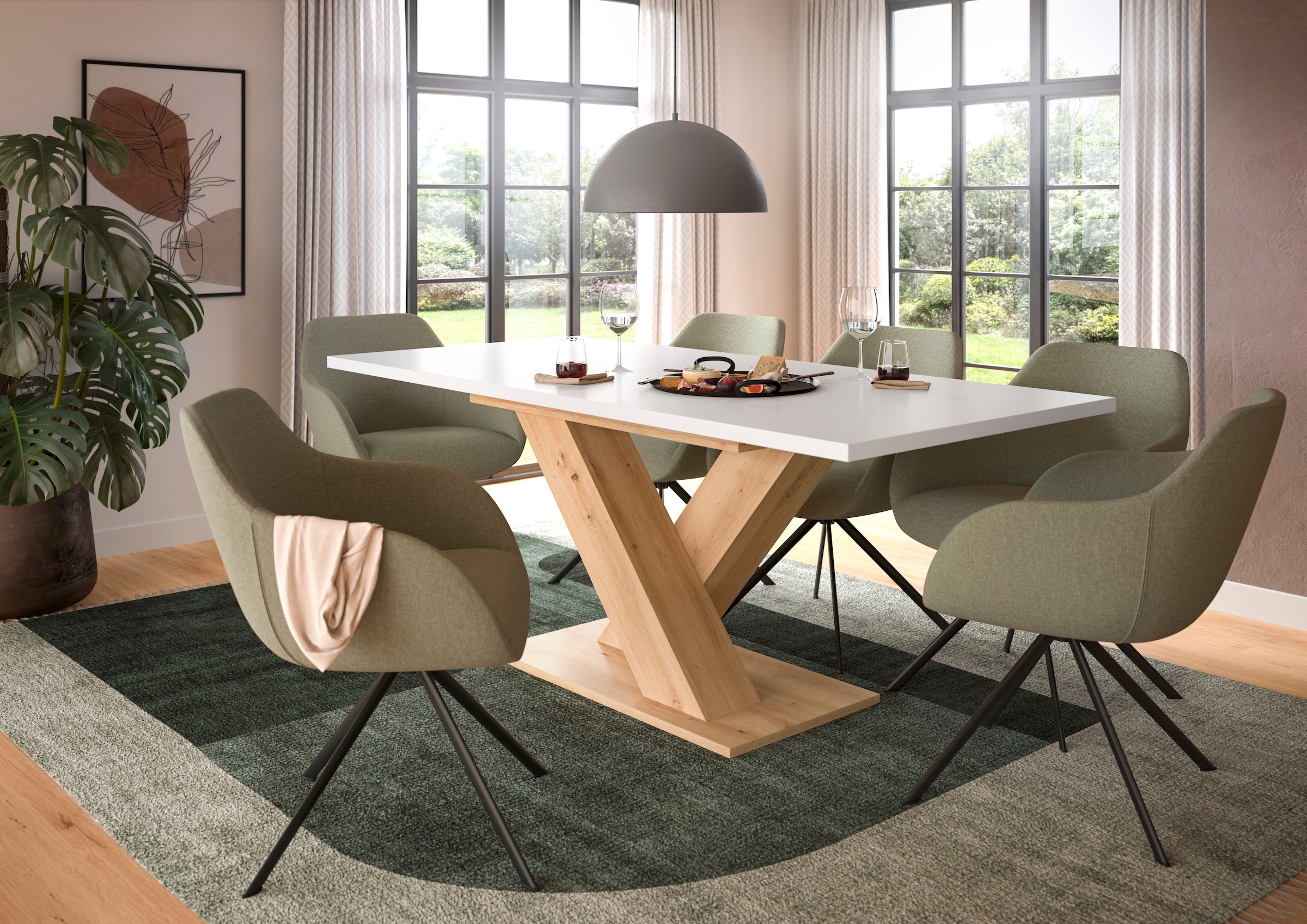 INOSIGN Esstisch »Motus, ausziehbar 150 -190 cm, inklusive 40 cm Einlegeplatte«, (Set, 1 St.), X-Gestell mit Bodenplatte, Tisch, Küchentisch, Esszimmer, Küche