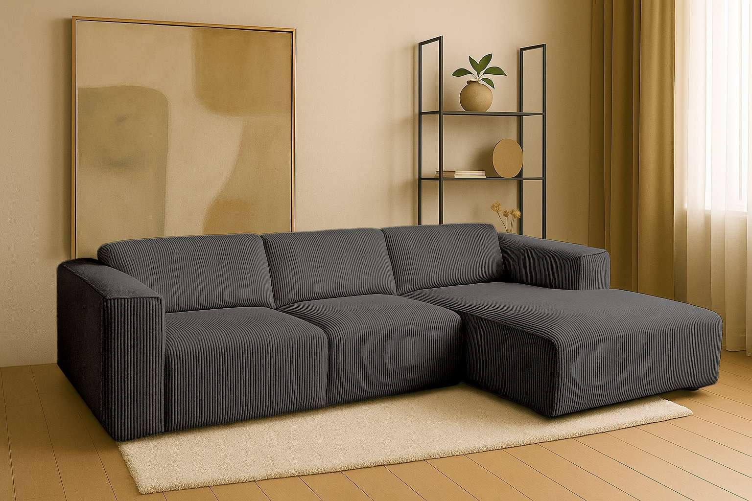 andas Ecksofa »Noord«, L-Form, mit Kedernaht, Breite 281 cm, Cord, Struktur günstig online kaufen