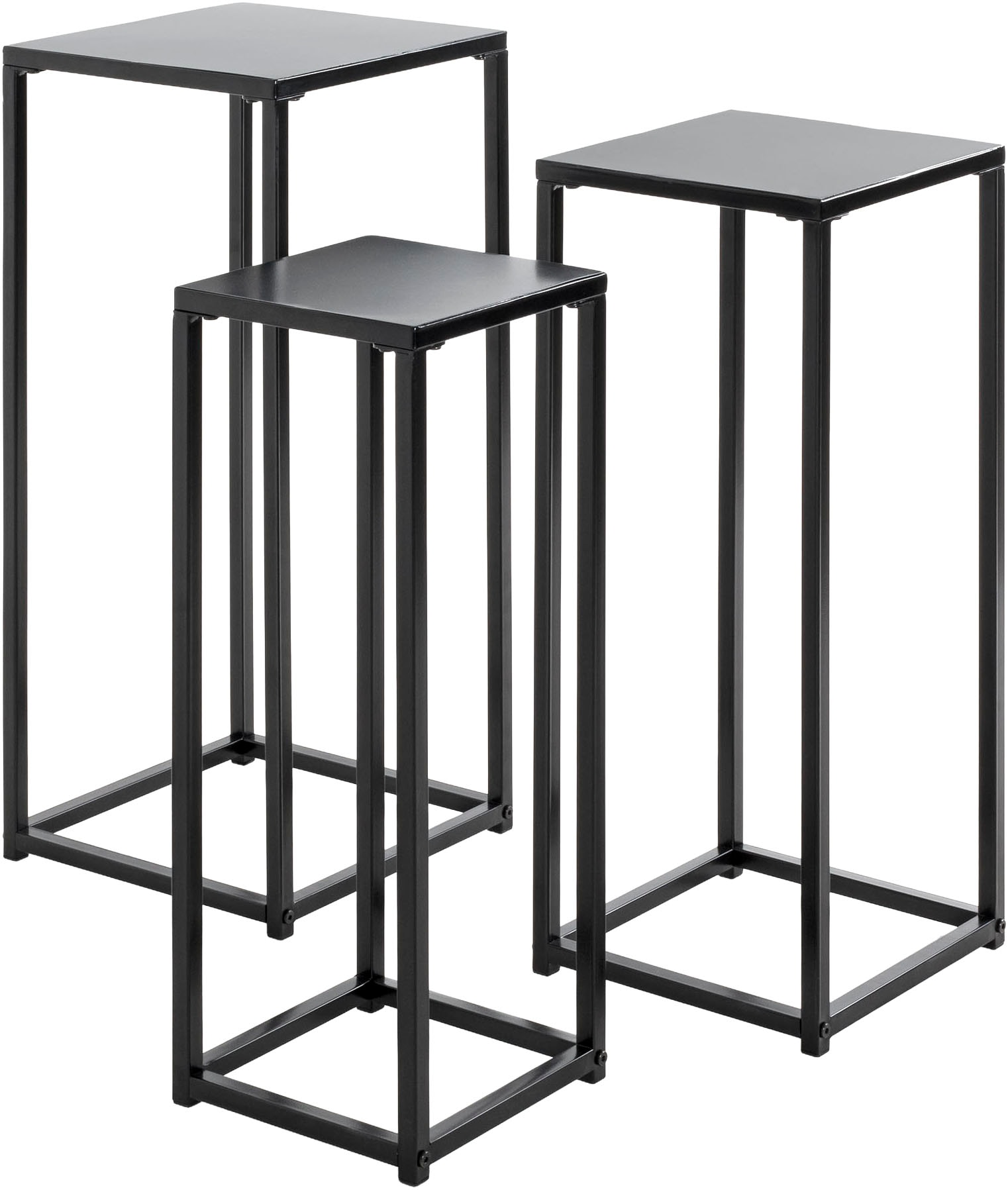 HAKU Blumentisch »Blumenpodest, Blumenständer, Pflanzsäule« Set, 3er Set, 3 Stk. tlg. quadratisch - aus Metall Schwarz B/T/H 22/22/61, 26/26/66, 30/30/71 cm