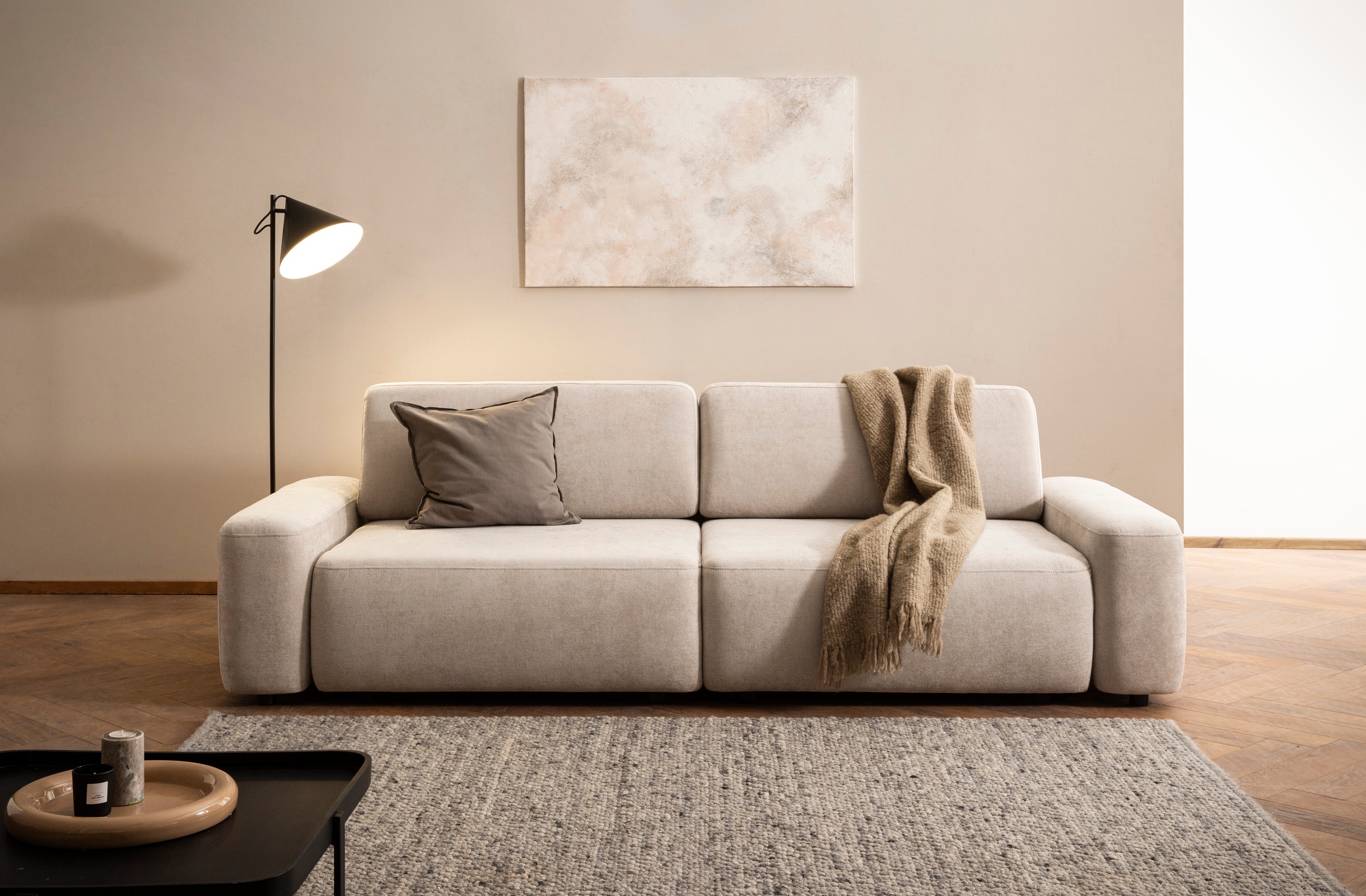 INOSIGN 3-Sitzer »TORGE (257cm), Sofa,Schlafsofa in Cord, Samtvelours, Struktur fein«, rundes Design, Schlaffunktion u. Bettkasten, Liegefläche: 135/200 cm